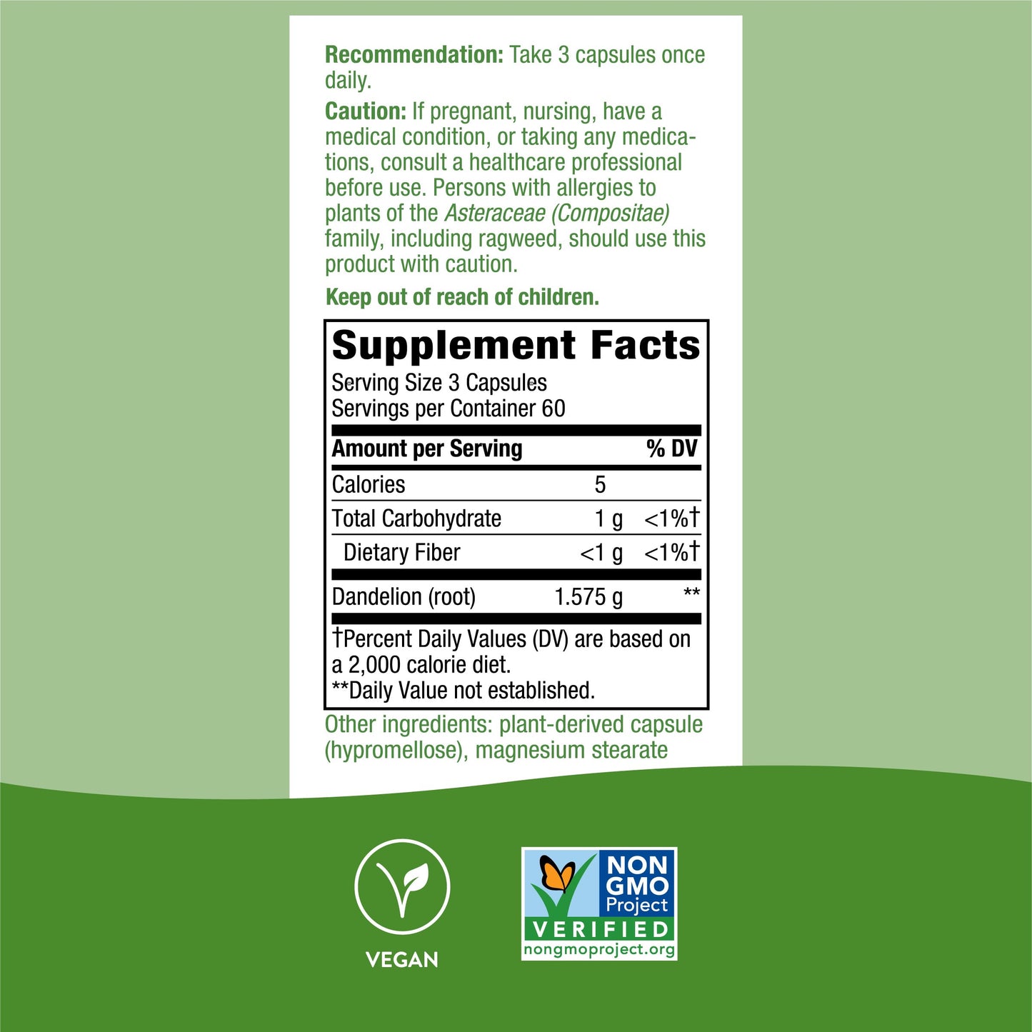 Nature's Way Dandelion Root Diuretic Herb* 525 mg per Capsule Non-GMO Nature's WayUS supplements