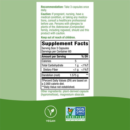 Nature's Way Dandelion Root Diuretic Herb* 525 mg per Capsule Non-GMO Nature's WayUS supplements