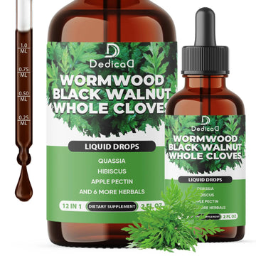 DEDICAD 12in1 Wormwood Liquid Drops - Black Walnut Wormwood Tincture Liquid Extract Whole Cloves and 9 More Herbs - 60 Days Supply DEDICADAu supplements