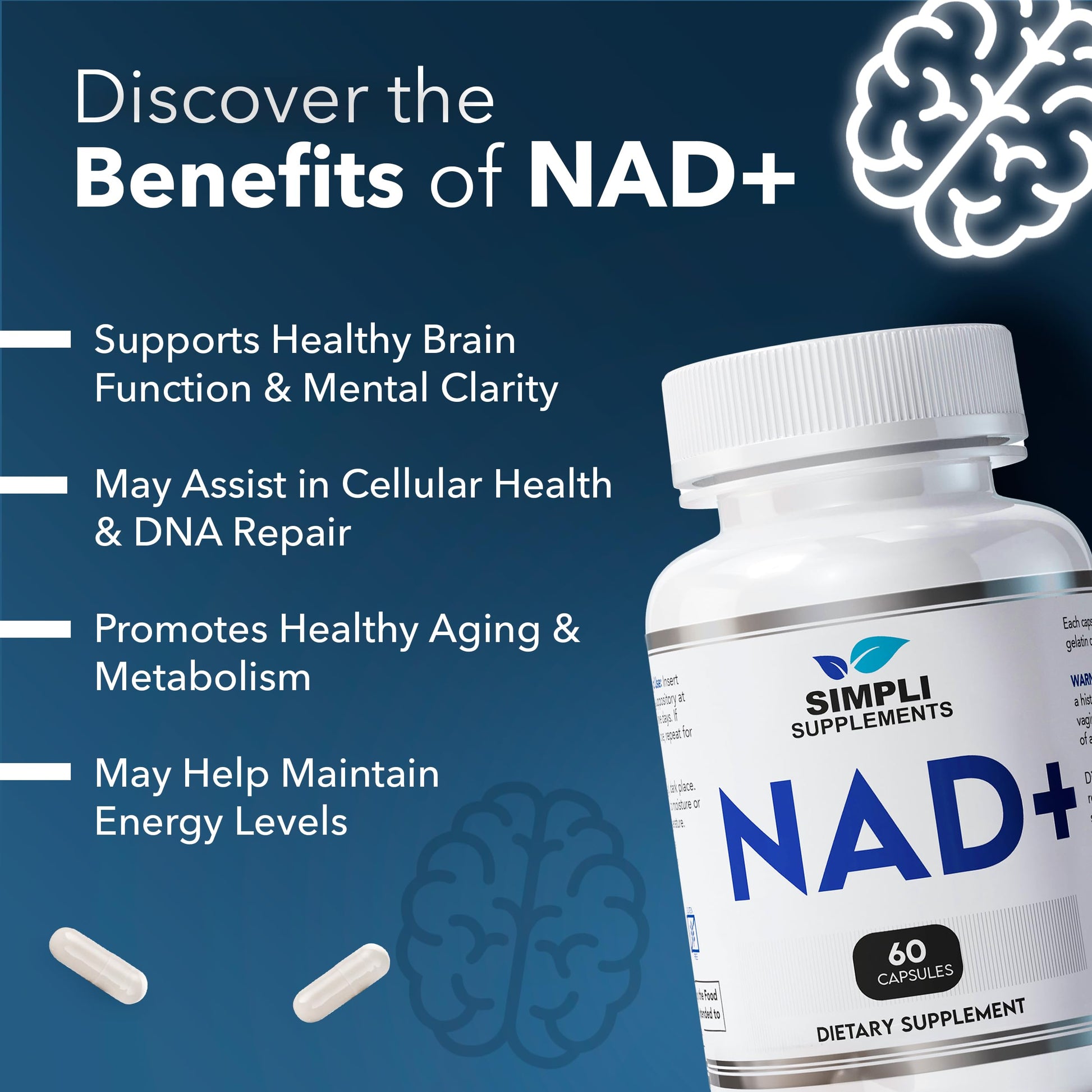 NAD Supplement for Anti-Aging and Cell Regeneration | NAD Booster 500mg Per Serving | NMN Supplement Alternative | Similar to Nicotinamide Riboside | 120 Capsules (2 Month Supply) Simpli SupplementsAu supplements
