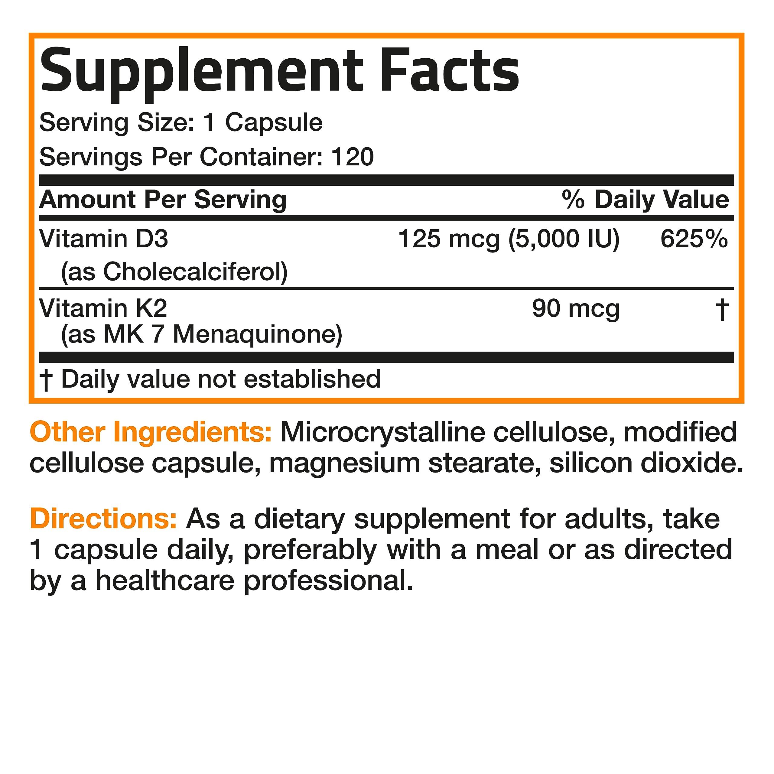 Bronson Vitamin K2 (MK7) with D3 Supplement Non-GMO Formula 5000 IU Vitamin BronsonAu supplements