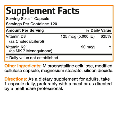 Bronson Vitamin K2 (MK7) with D3 Supplement Non-GMO Formula 5000 IU Vitamin BronsonUS supplements