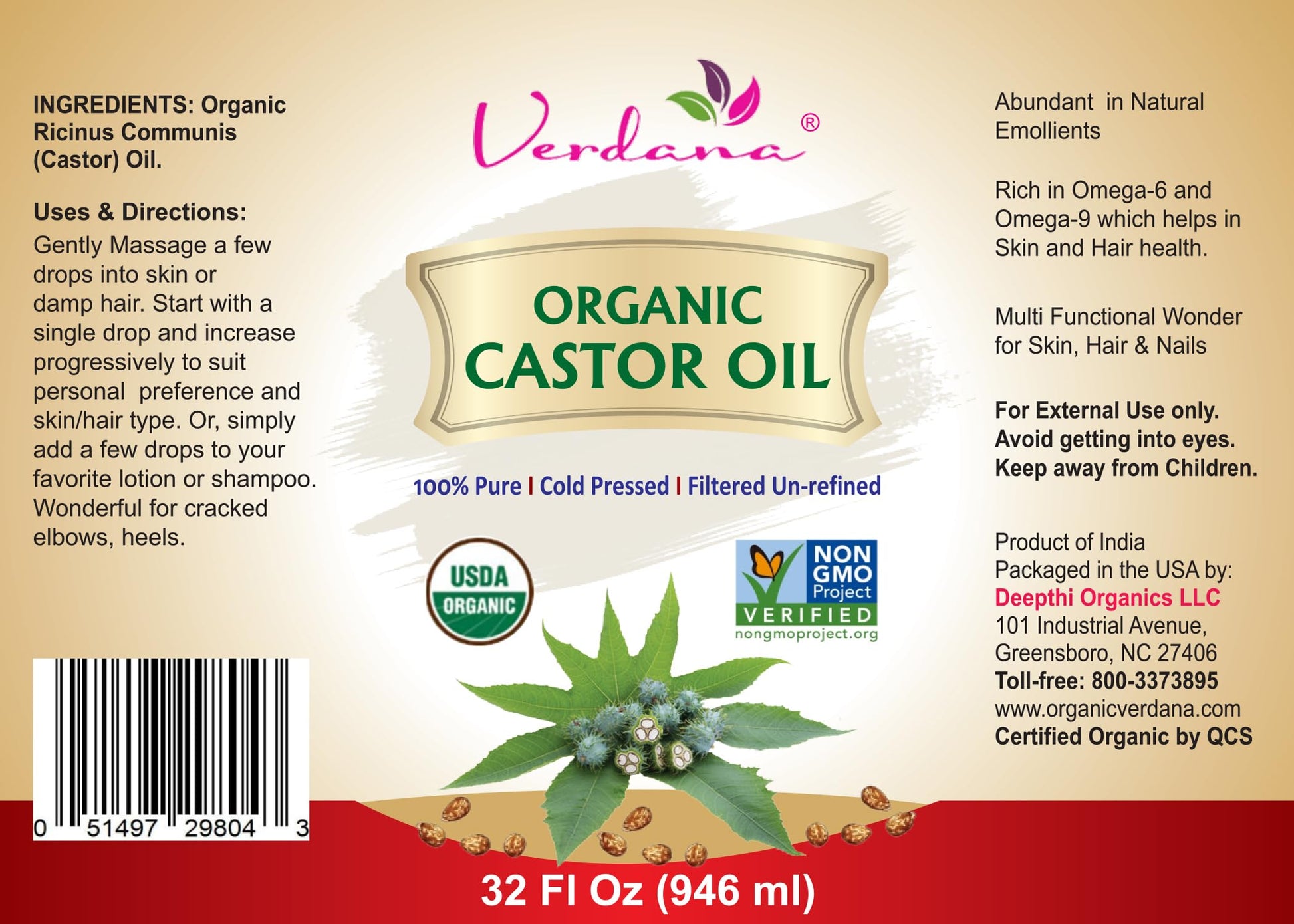 Verdana Organic Castor Oil – USDA Certified Organic – Cold Pressed, Unrefined, 100% Pure and Hexane VerdanaAu supplements
