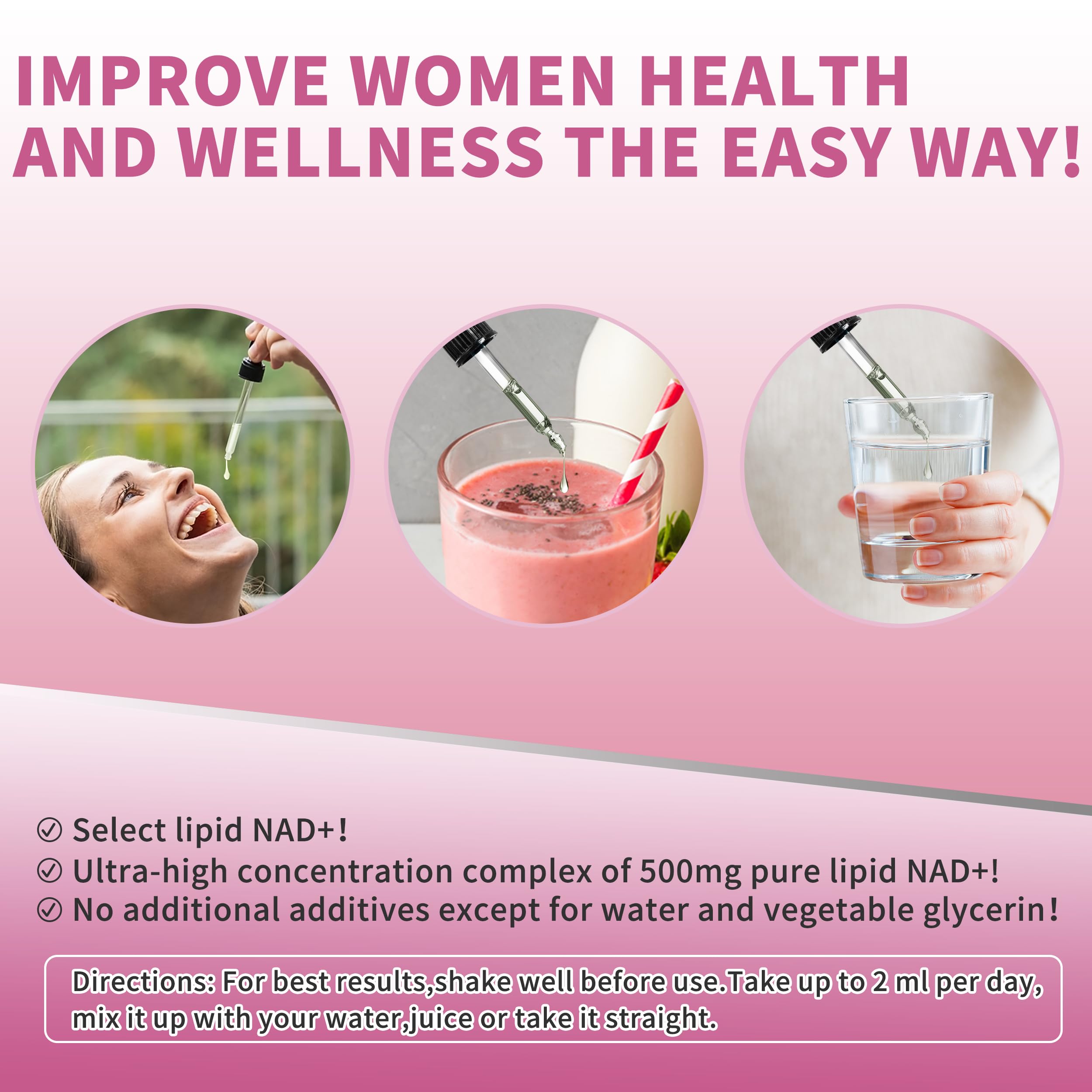 Liposomal NAD Liquid Supplement for Women, Pure 500mg NAD Nicotinamide - Cell Regeneration，Energy & Metabolism Support, Vegan,Sugar Free，Additives Free，2 Fl Oz WanishAu supplements