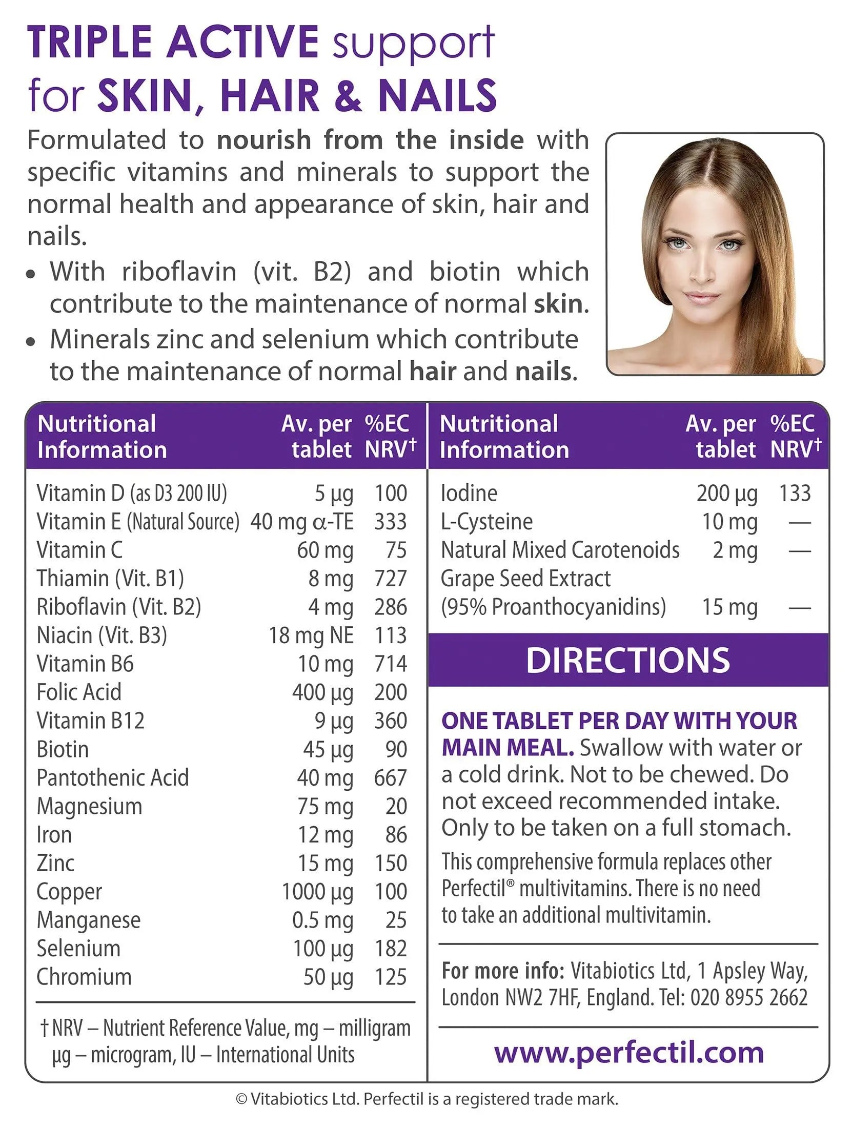 Vitabiotics, Perfectil Triple Active, Essential Nutrients to help maintain healthy Skin, Hair & Nails, 30-Count Boxes (Pack of 2) PerfectilAu supplements