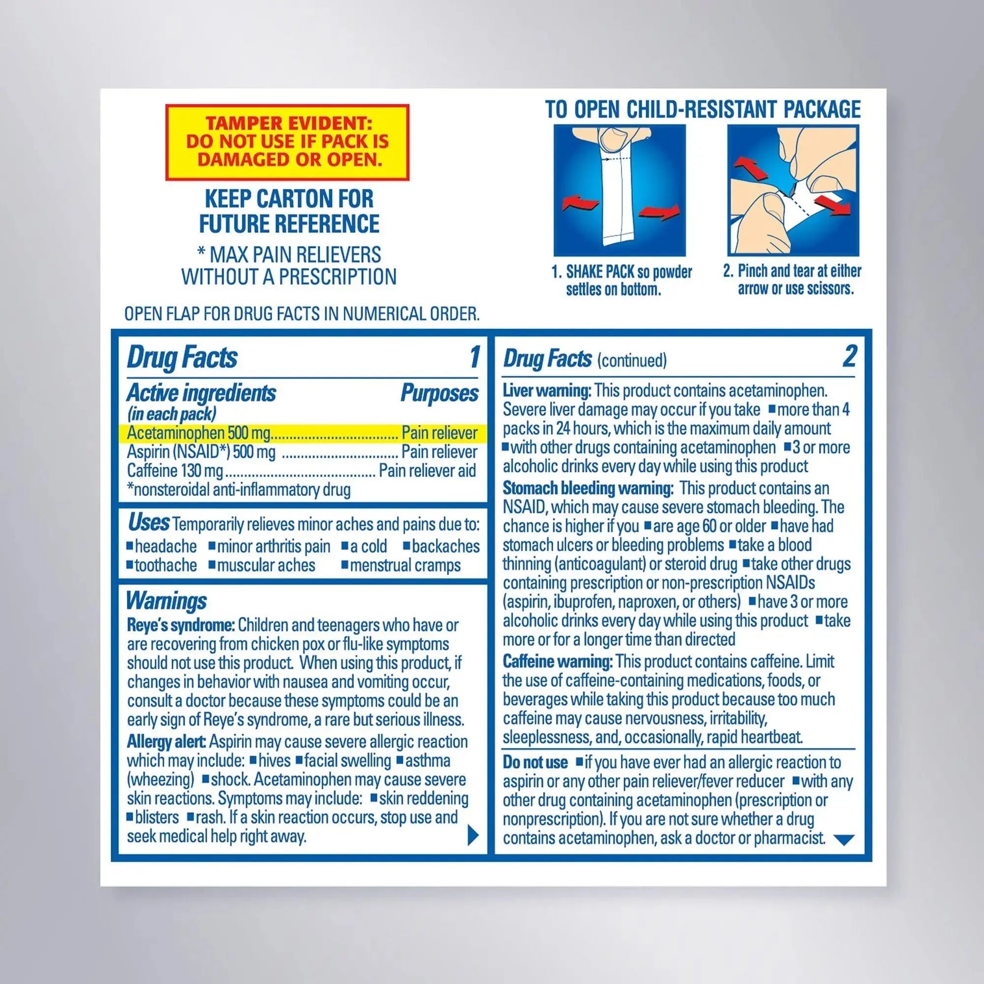 Goody’s Max Triple Action Pain Relief – Headache Relief Powder with Acetaminophen, Aspirin & Caffeine for Fast, Effective Relief of Tough Headaches, Tropical Citrus, 16 Count Goody'sAu supplements
