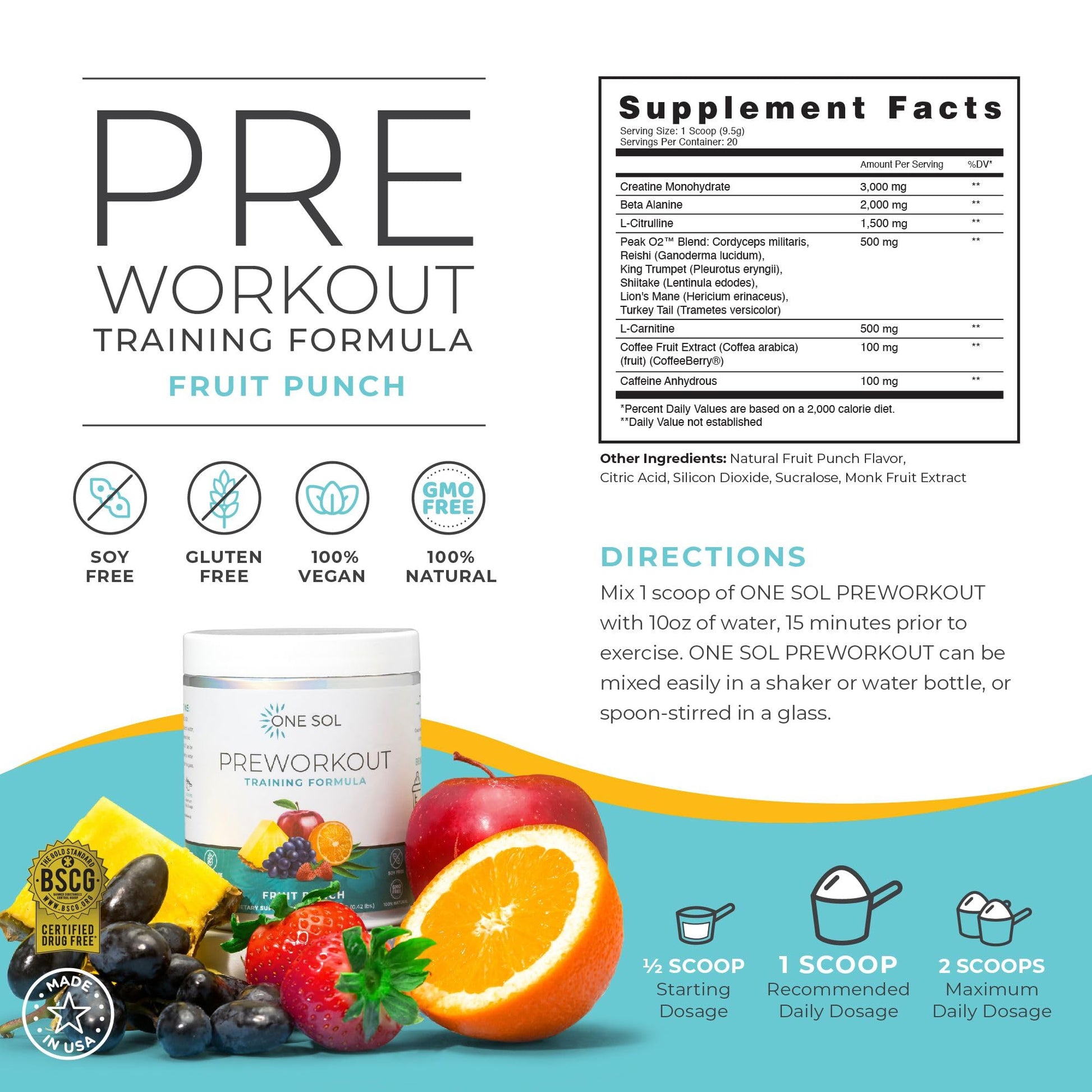 One Sol Pre-Workout for Women, Enhanced Pump & Focus, No Jitters Or Crash, Natural One SolAu supplements