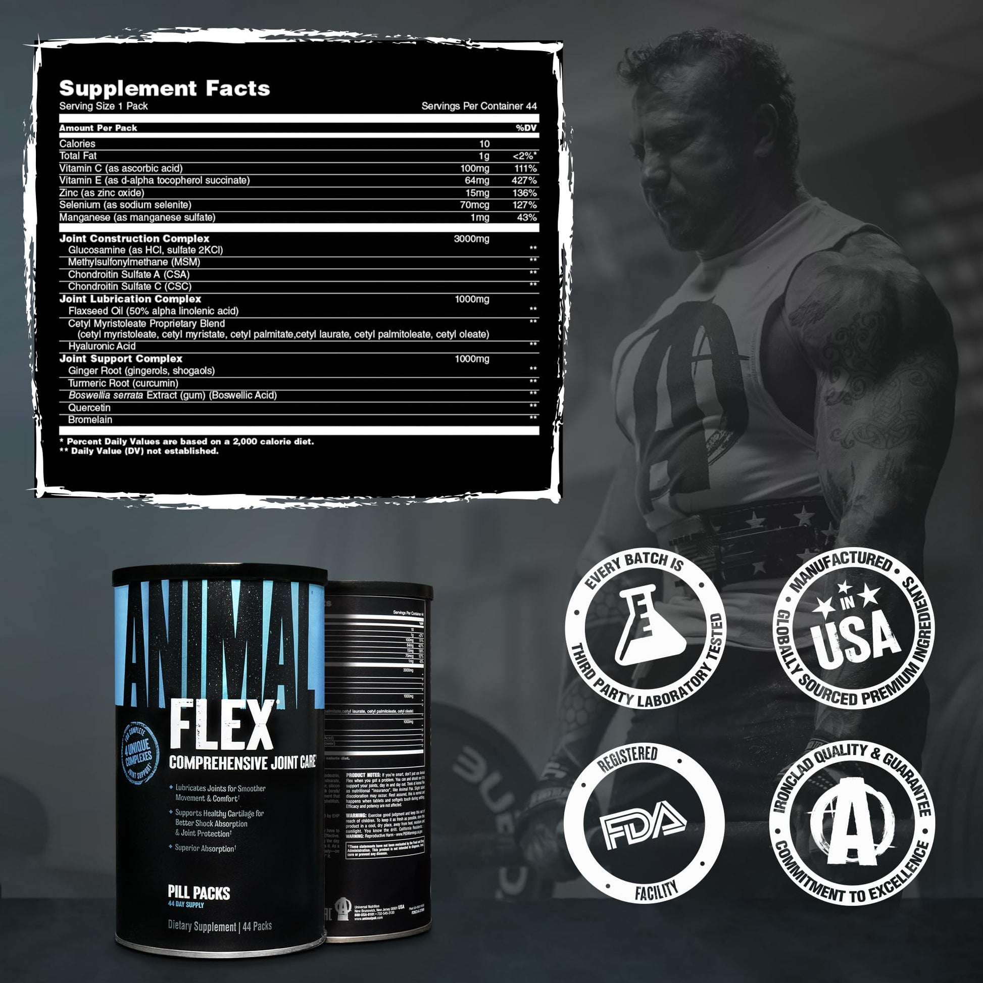Animal Flex - Glucosamine Chondroitin Joint Supplement for Women and Men Discomfort with Turmeric, MSM, Boswellia for Cartilage, Joint Health, Muscles, Back, Knees, Shoulder, and Hip, 44 Packs AnimalAu supplements