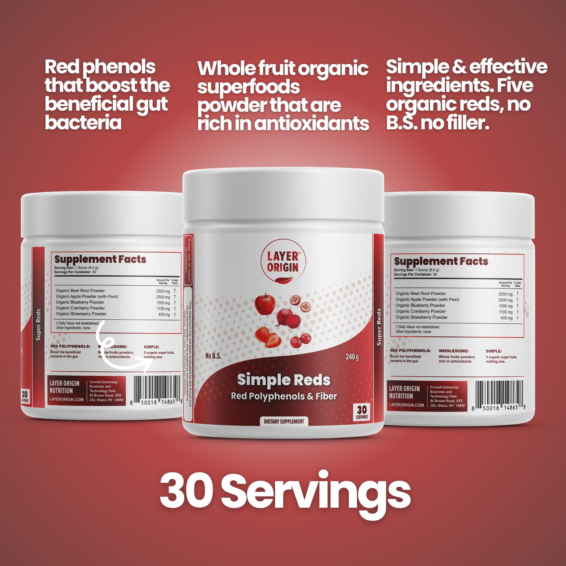 Layer Origin Simple Reds - Organic Red Polyphenols Whole Fruit Powder | Five Real Whole Fruits | 30 Servings Layer OriginAu supplements