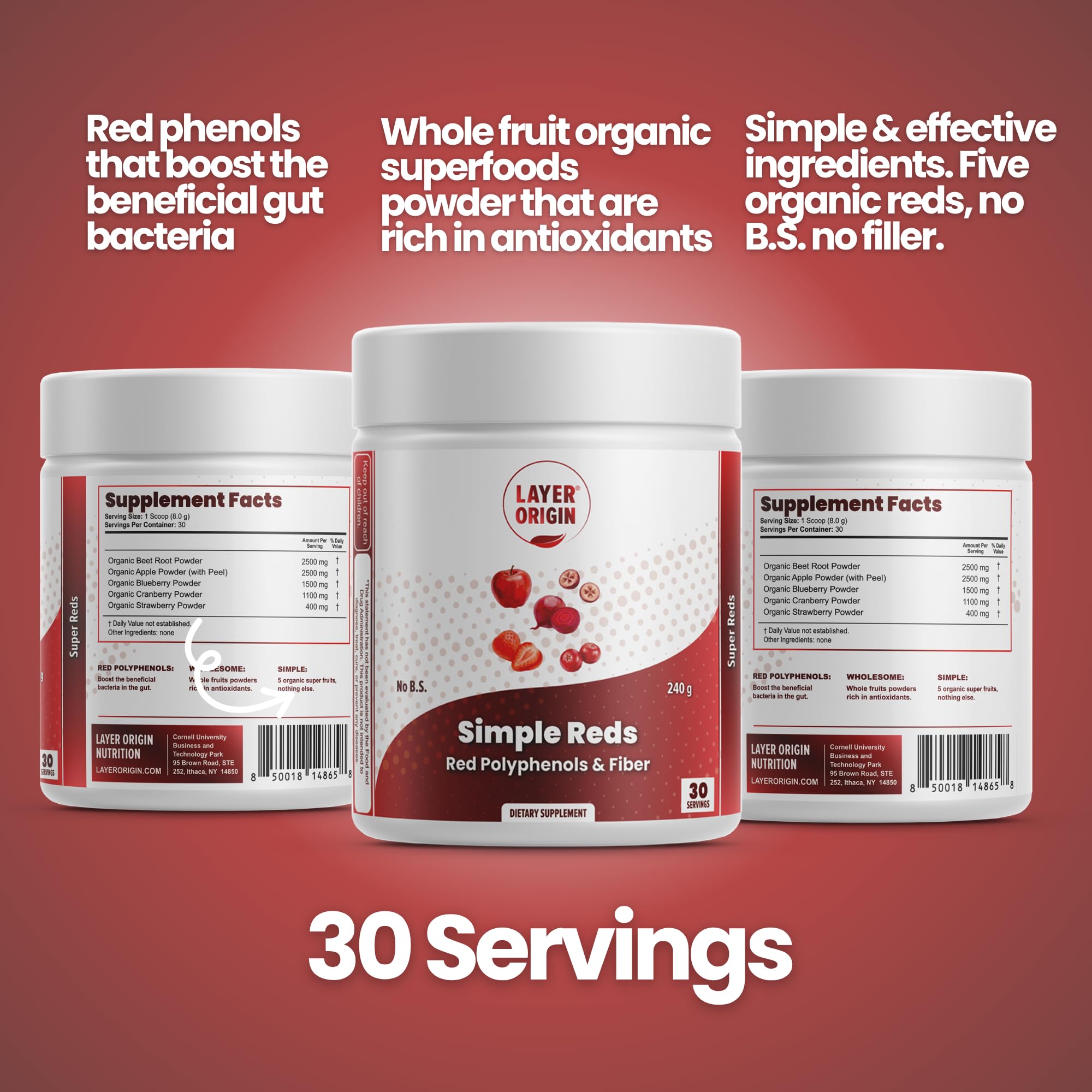 Layer Origin Simple Reds - Organic Red Polyphenols Whole Fruit Powder | Five Real Whole Fruits | 30 Servings Layer OriginAu supplements