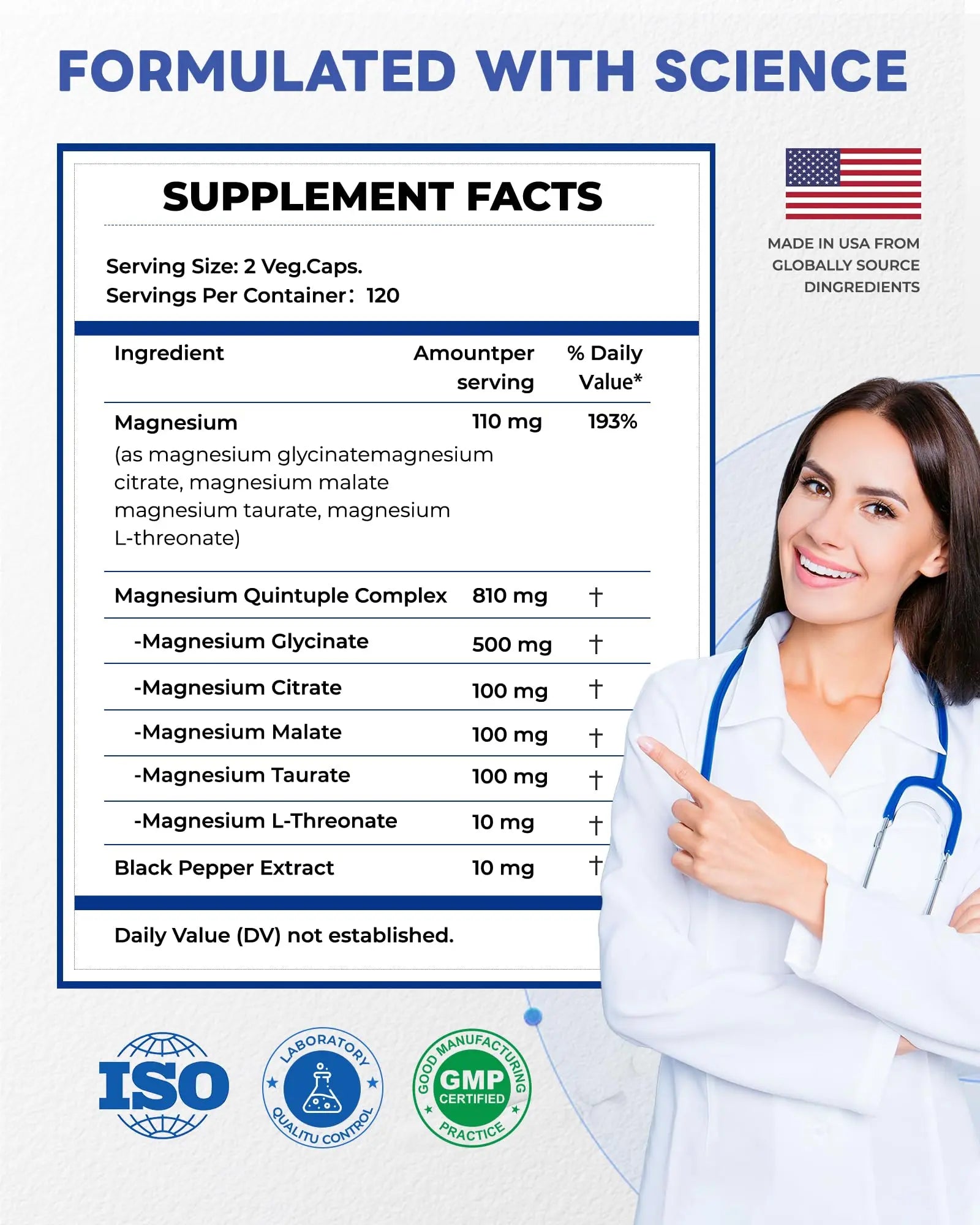 820mg Magnesium Complex 240 Veggie Capsules,for Women & Men with Magnesium Glycinate,Citrate, Malate,Taurate & L-Threonate for Sleep, Mood, Muscle Relaxation & Nerve Function Vegan Friendly, Non-GMO FreeCarenz supplements