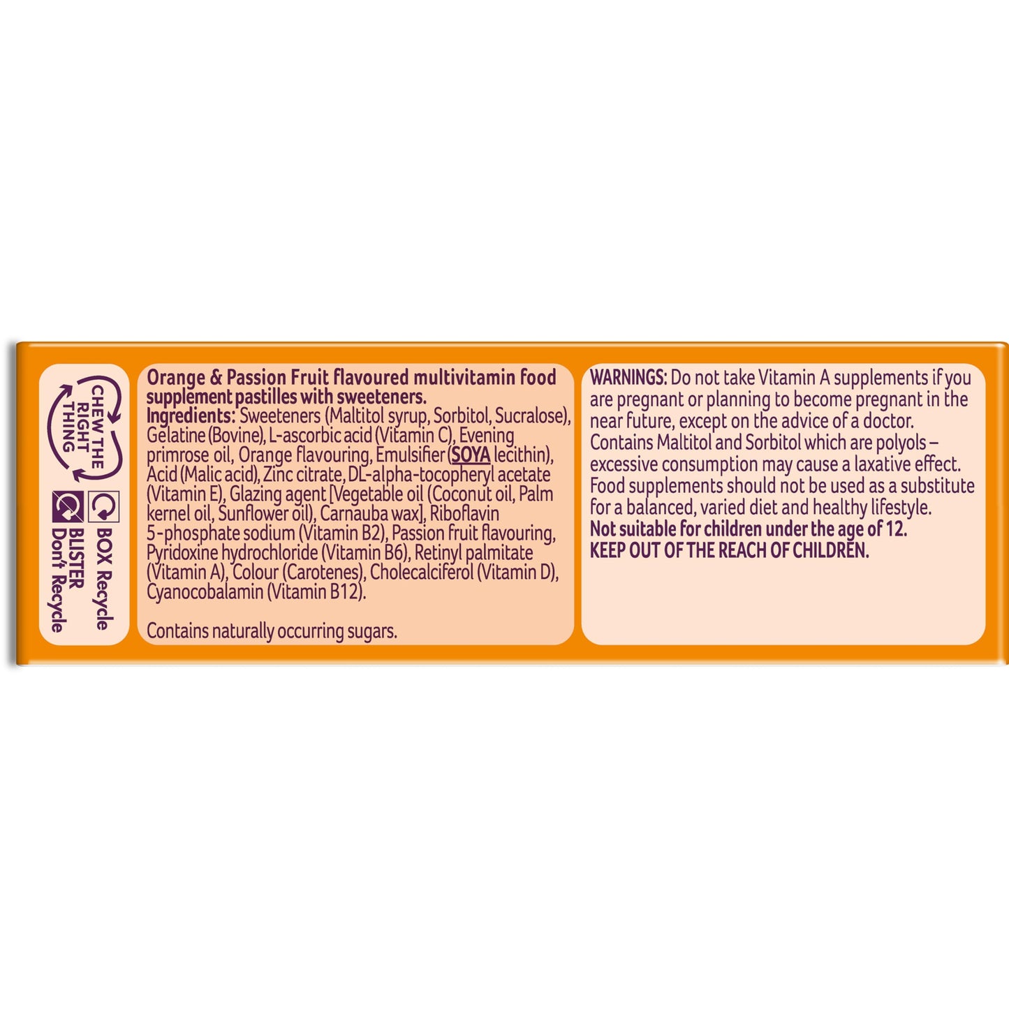 Bassetts Vitamins 12-18 EPO Orange & Passion Fruit 30's, 94.2 g, Orange and passionfruit Bassetts VitaminsUS supplements