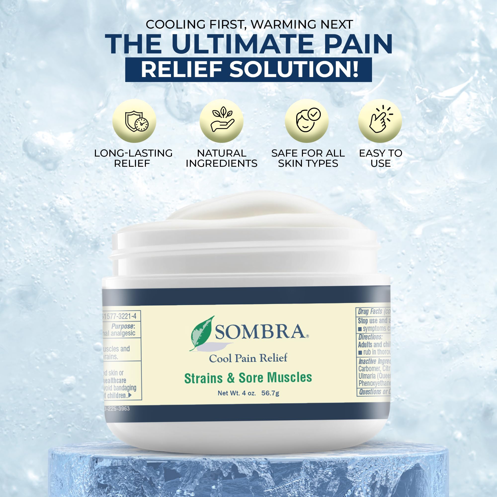 Sombra Original Cool Therapy Gel Cold Pain Relief for Swelling, Growing Pains, Soreness, Post-Workout, Vegan Formula Free of Artificial Fragrances, Dyes, NSAID, Wax, Petroleum, Alcohol - 4oz Jar SombraAu supplements
