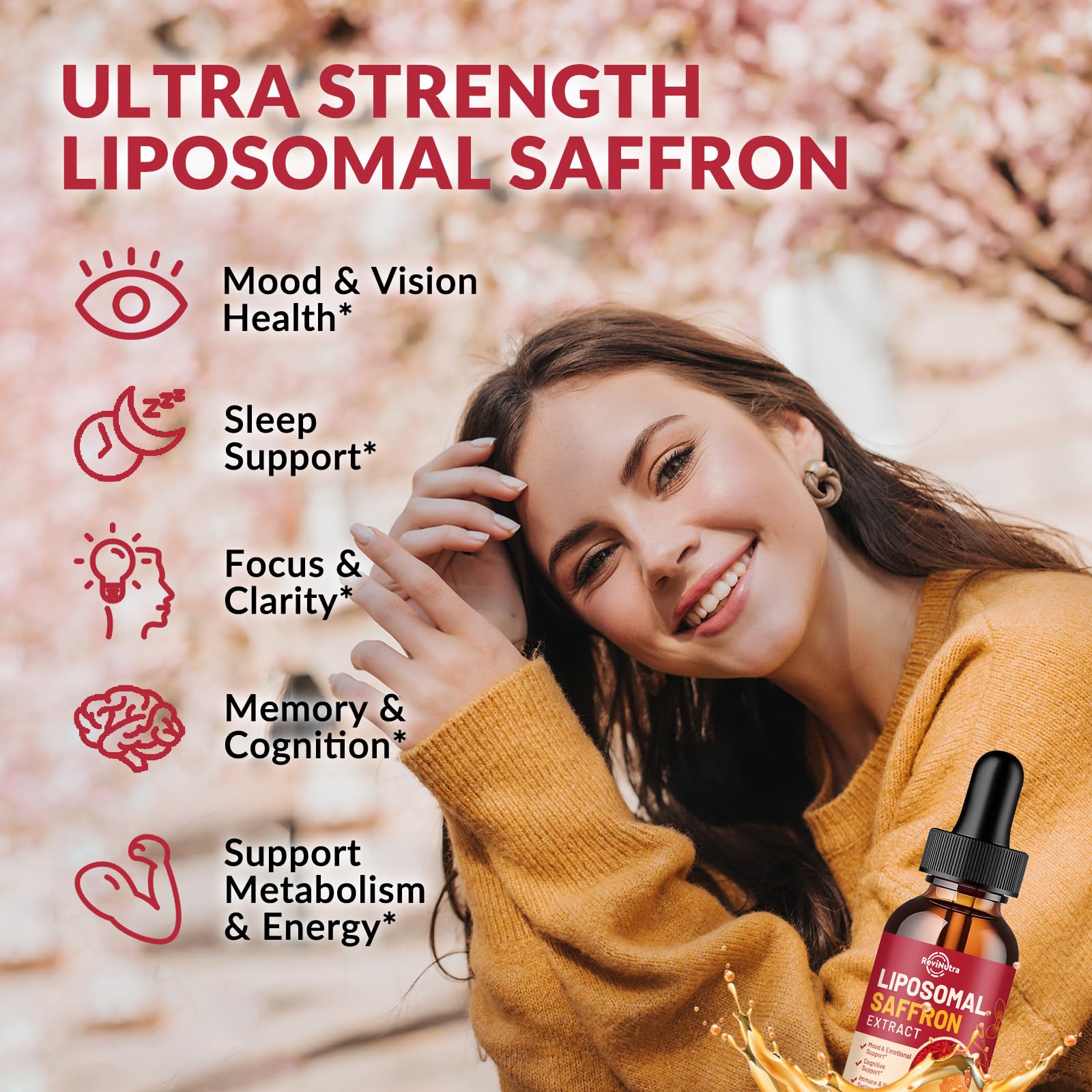 Saffron Supplements - 88.5mg Saffron Extract Liposomal Liquid Drops with Magnesium, Zinc, Ashwagandha, L-Theanine, Vitamin B6, D3 for Antioxidant Mood Energy Vision & Focus, Strawberry Flavor 2 Fl Oz ReviNutraAu supplements