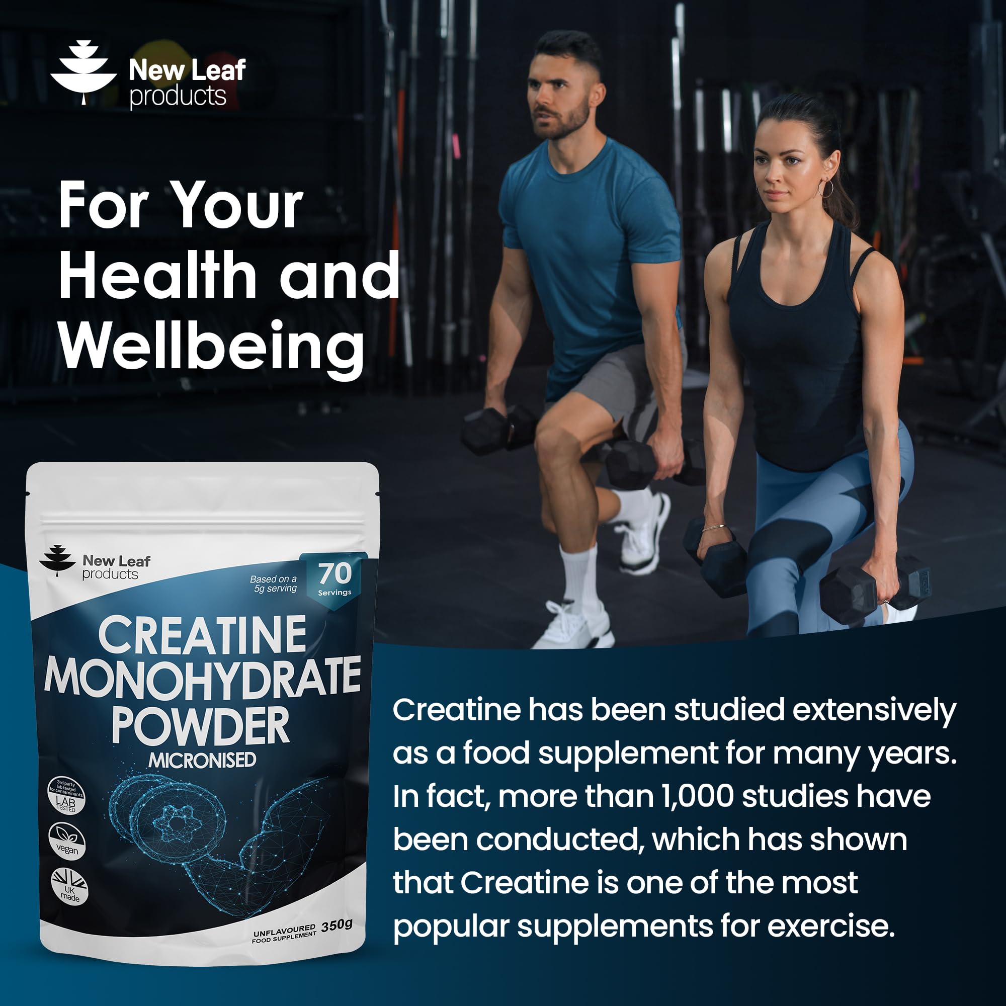 Creatine Monohydrate Powder 100% Pure Micronized Creatine - 350g Increased Absorption NEW LEAF PRODUCTSUS supplements