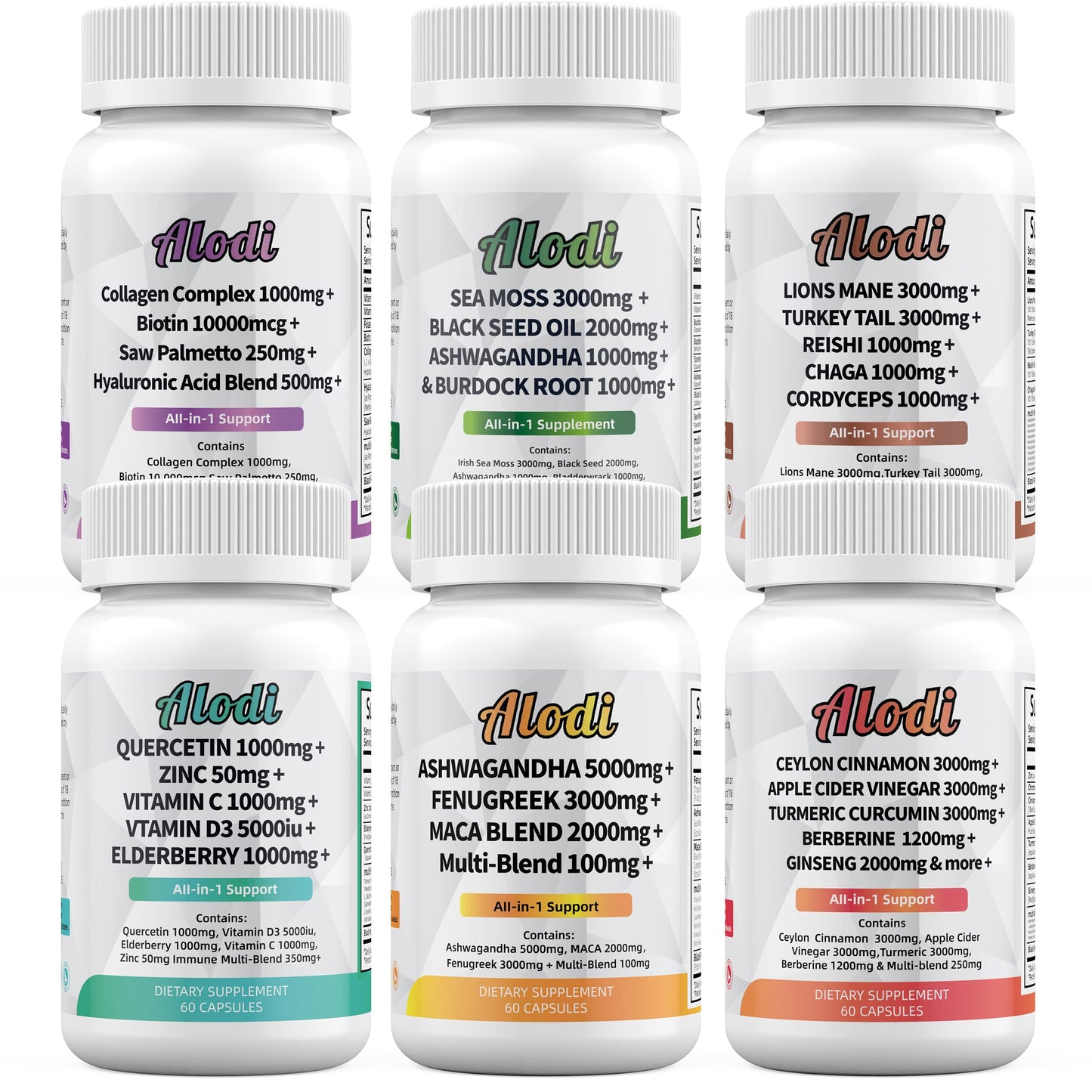 Sea Moss 3000mg Black Seed Oil 2000mg Ashwagandha 1000mg Turmeric 1000mg AlodiUS supplements