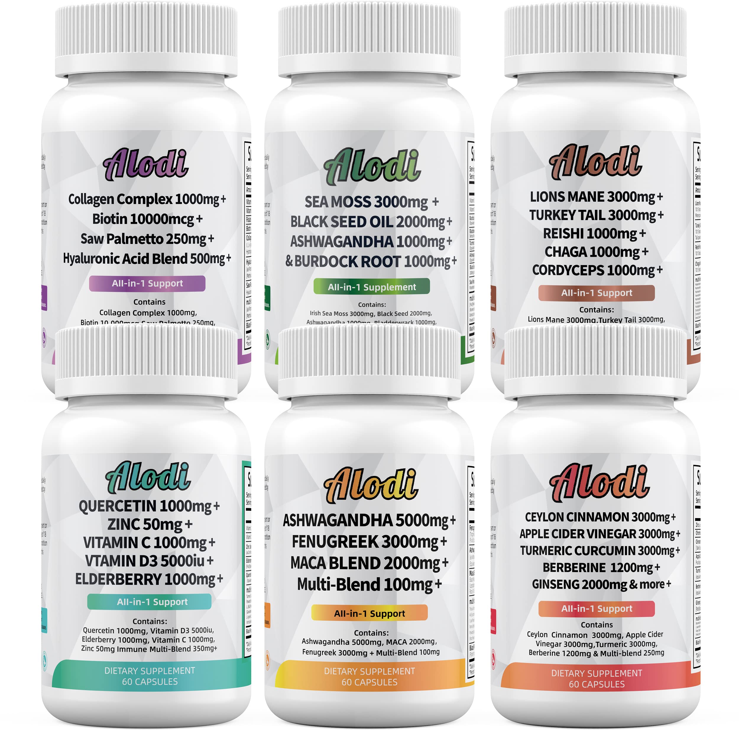 Sea Moss 3000mg Black Seed Oil 2000mg Ashwagandha 1000mg Turmeric 1000mg AlodiUS supplements