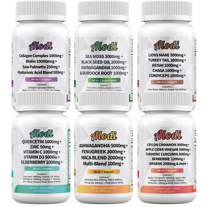 Sea Moss 3000mg Black Seed Oil 2000mg Ashwagandha 1000mg Turmeric 1000mg AlodiUS supplements