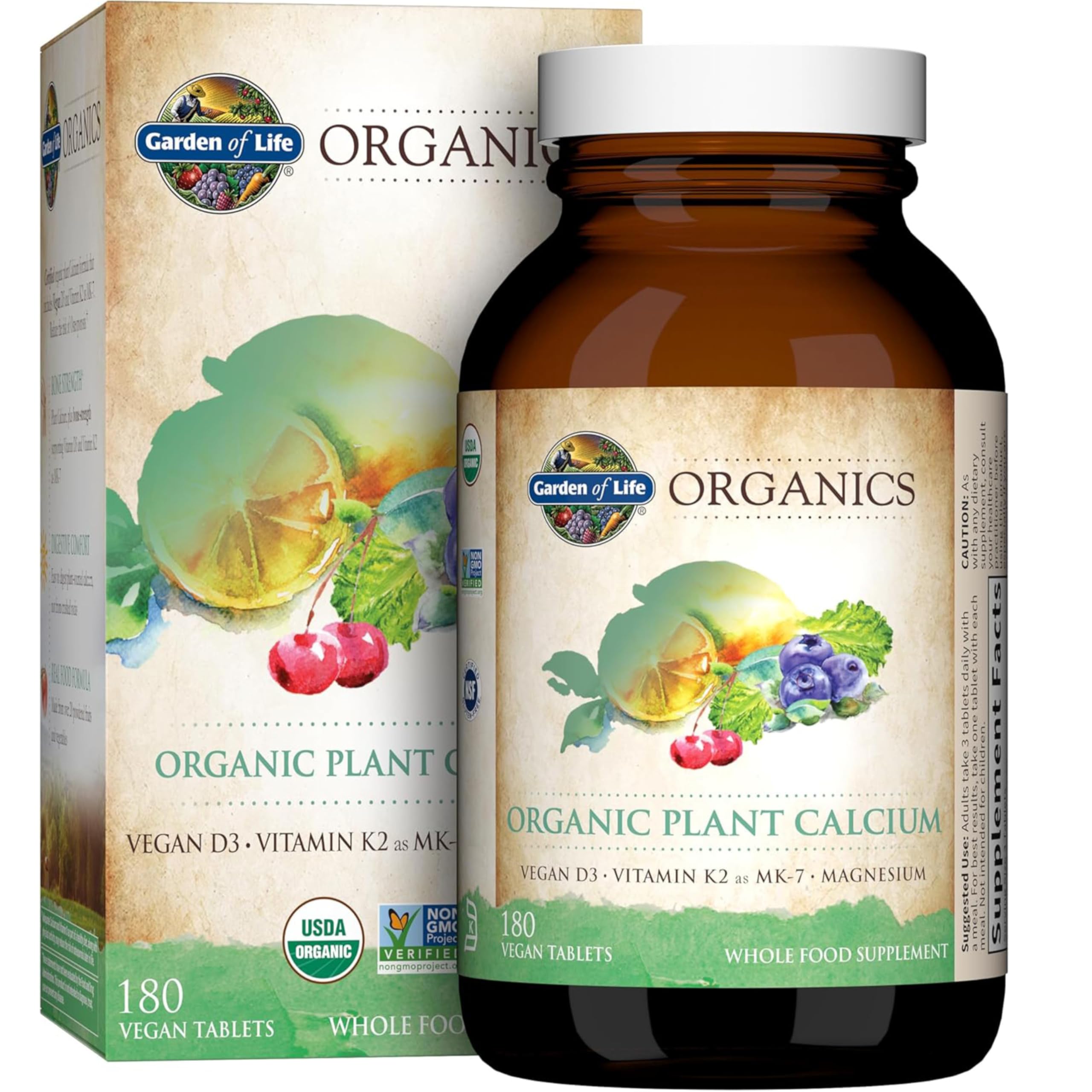 Garden of Life Calcium Supplement with Magnesium & Organic Vitamin D3 K2, Made from Whole Foods, Gluten-Free, 180 Count