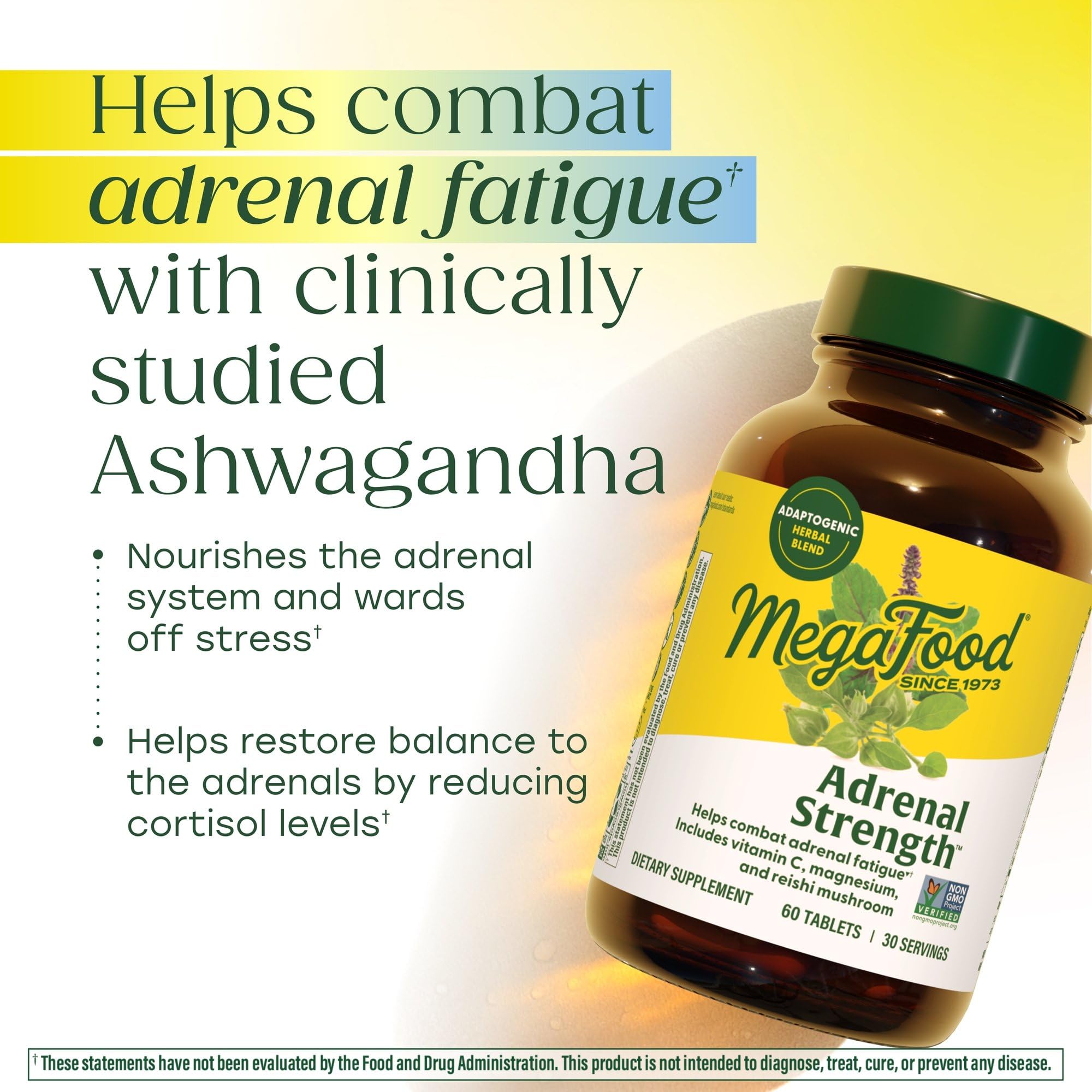 MegaFood Adrenal Strength - Adrenal Support Supplements with Ashwagandha and Magnesium Glycinate, Vitamin C, Holy Basil, Astragalus, Reduces Cortisol Levels - Vegetarian - 60 Tablets (30 Servings) MegaFoodAu supplements