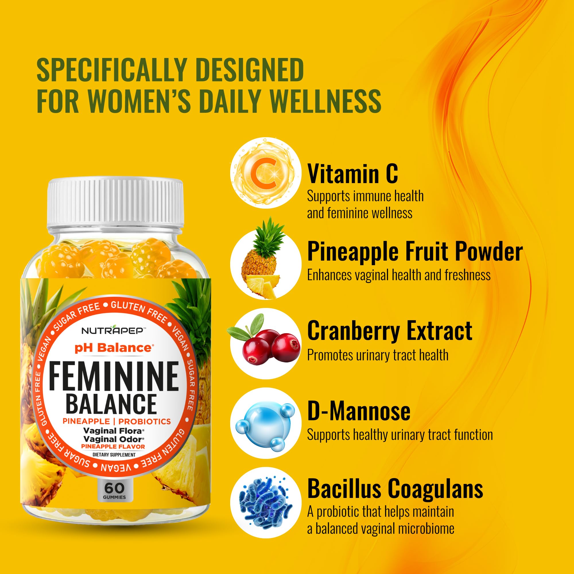 NutraPep Feminine Balance Probiotics Gummies for Women - Vaginal Health & Women's pH Balance Natural Gummy Supplement with Cranberry Pineapple Powder - Sugar Free Gluten Free Vegan (Pack of 2) NutraPepAu supplements