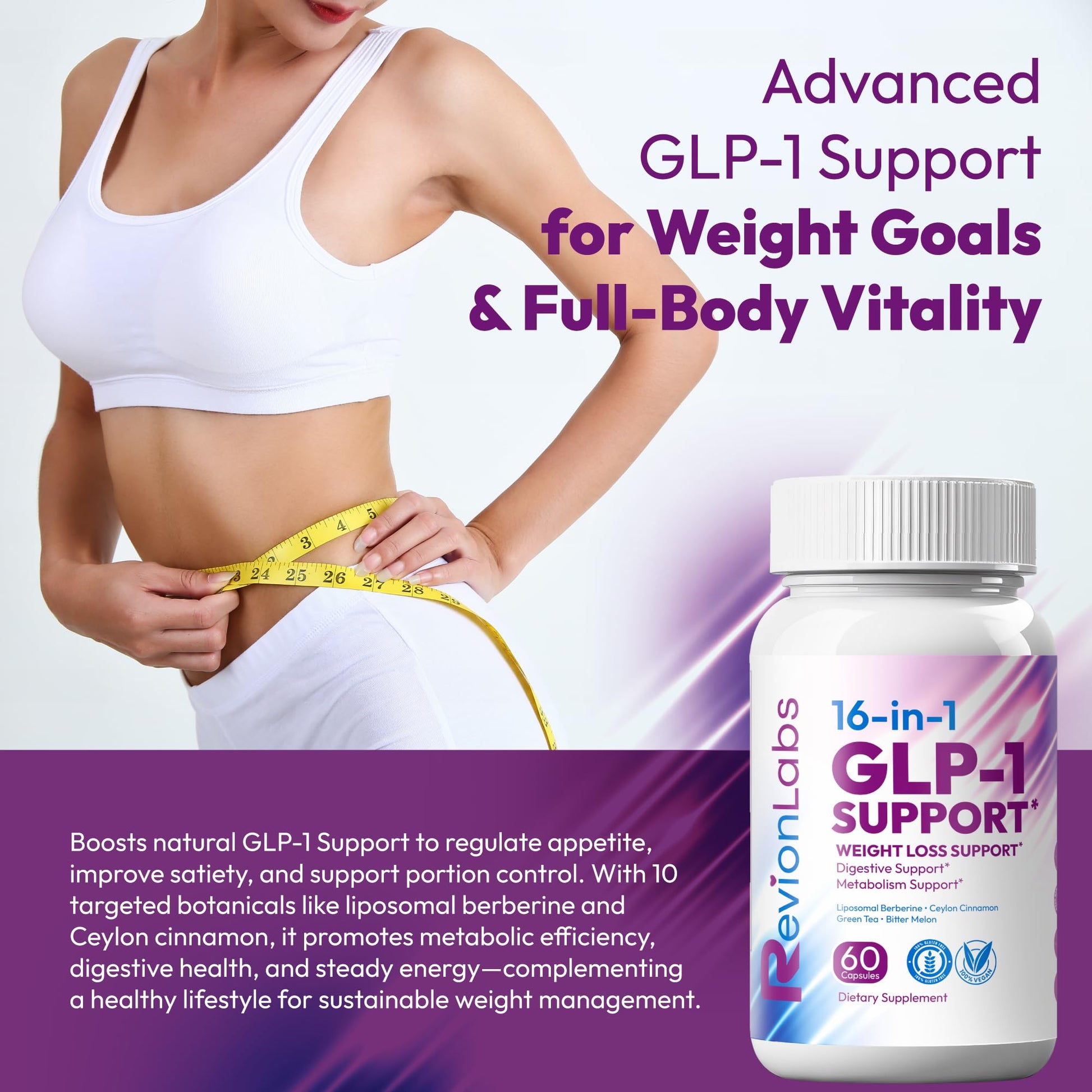 Revion LABS GLP-1 Support Weight Loss Supplement - Natural Appetite Suppressant for Women Men - Berberine Support Activate Hunger Control Curb Cravings Boost Metabolism Fat Burn & Gut Health Revion LABSAu supplements