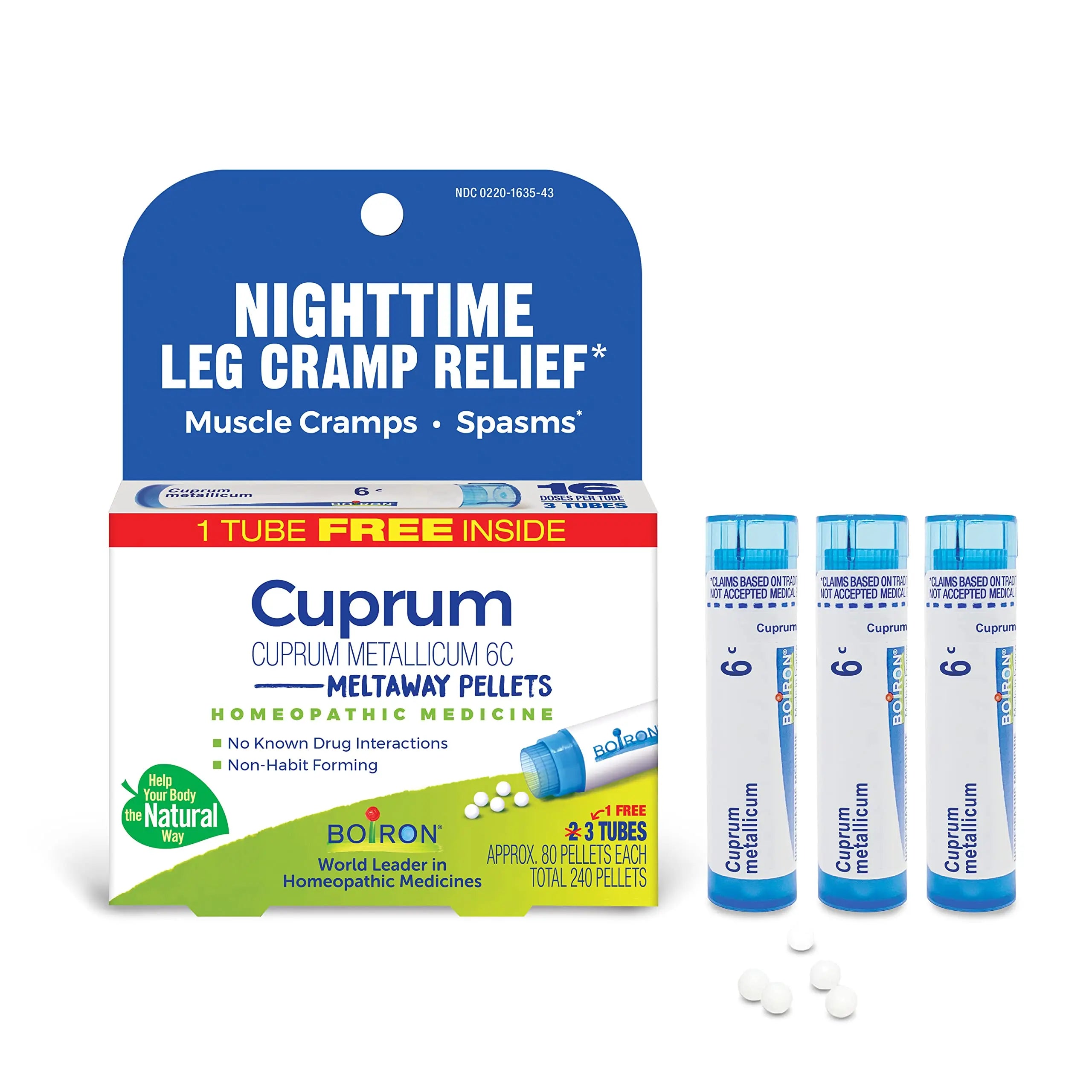 Boiron Cuprum Metallicum 6C Homeopathic Medicine for Nighttime Leg Cramp Relief, Muscle Cramps, and Spasms - 3 Count (240 Pellets) BoironAu supplements