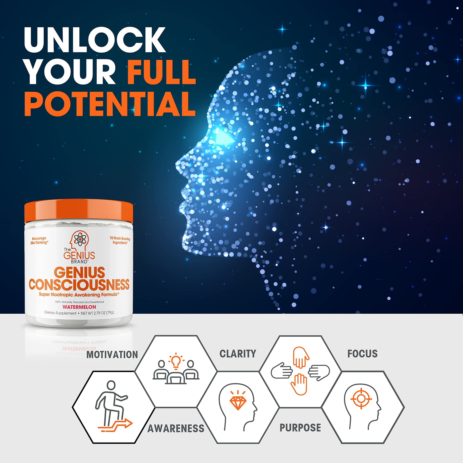 Genius Consciousness, Super Nootropic Brain Supplement Powder, Watermelon The Genius BrandAu supplements