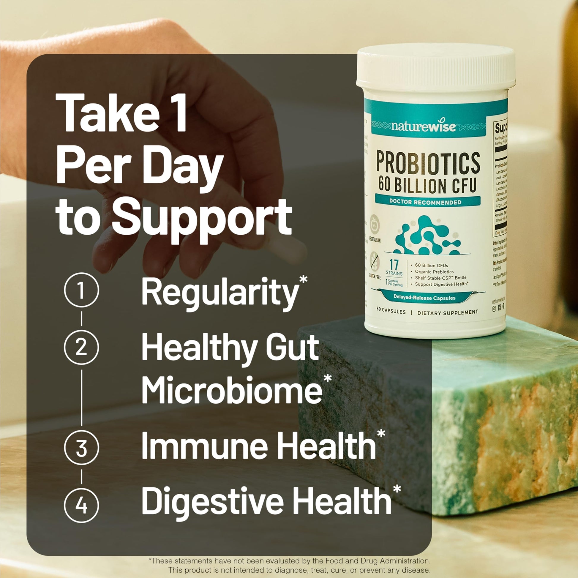 NatureWise Probiotics 60 Billion CFU - 17 Strains + Organic Prebiotics - Immune, Digestive & Gut Health Support for Women & Men - Vegetarian, Gluten-Free, Non-GMO - 30 Capsules[1-Month Supply] NatureWiseAu supplements