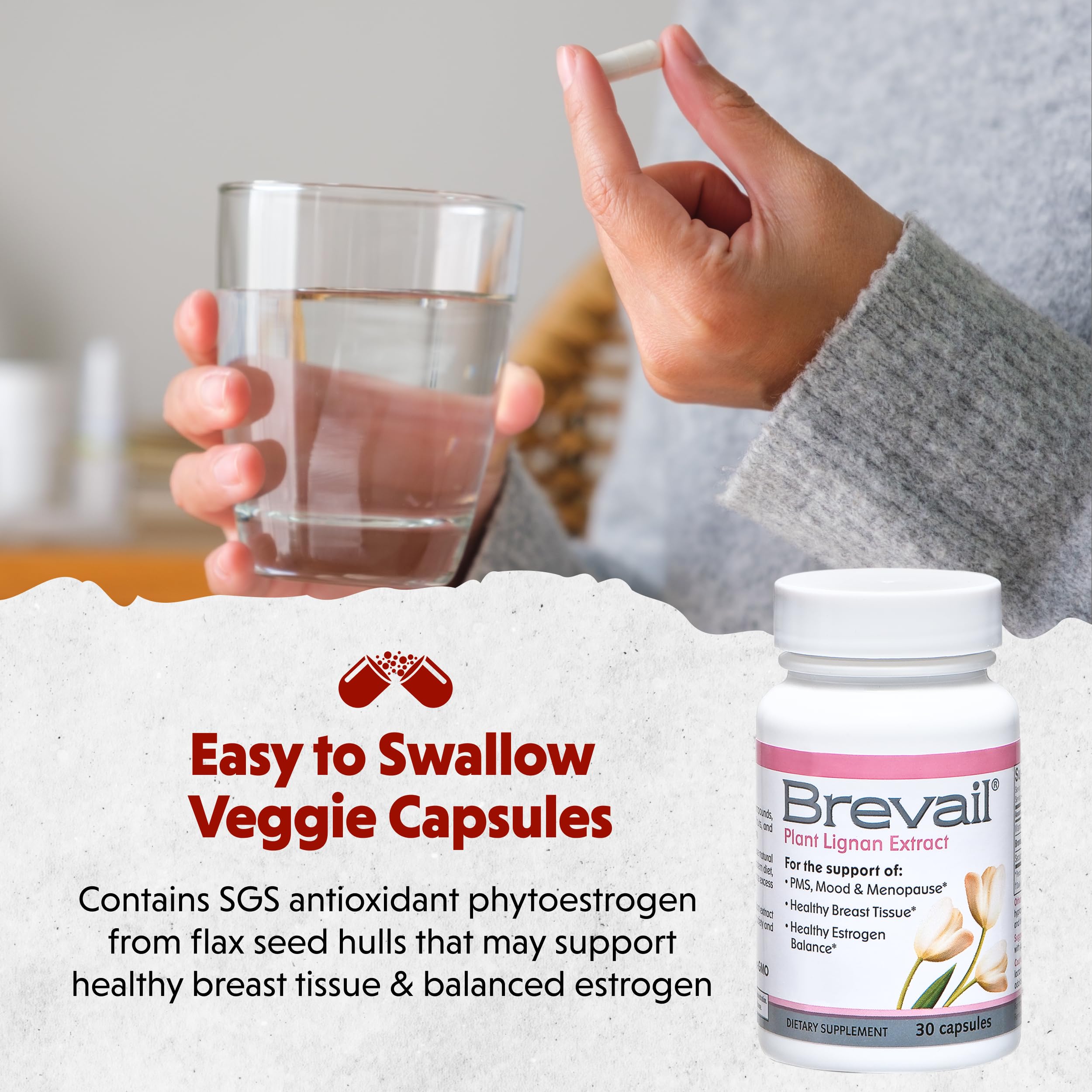 Brevail Plant Lignan Extract Capsules, Proactive Breast Health Supplement with 50 mg SDG Lignans from Flax Seed Hulls for Healthy Estrogen Balance and PMS Mood Support Pills, 30 Count Barlean'sAu supplements