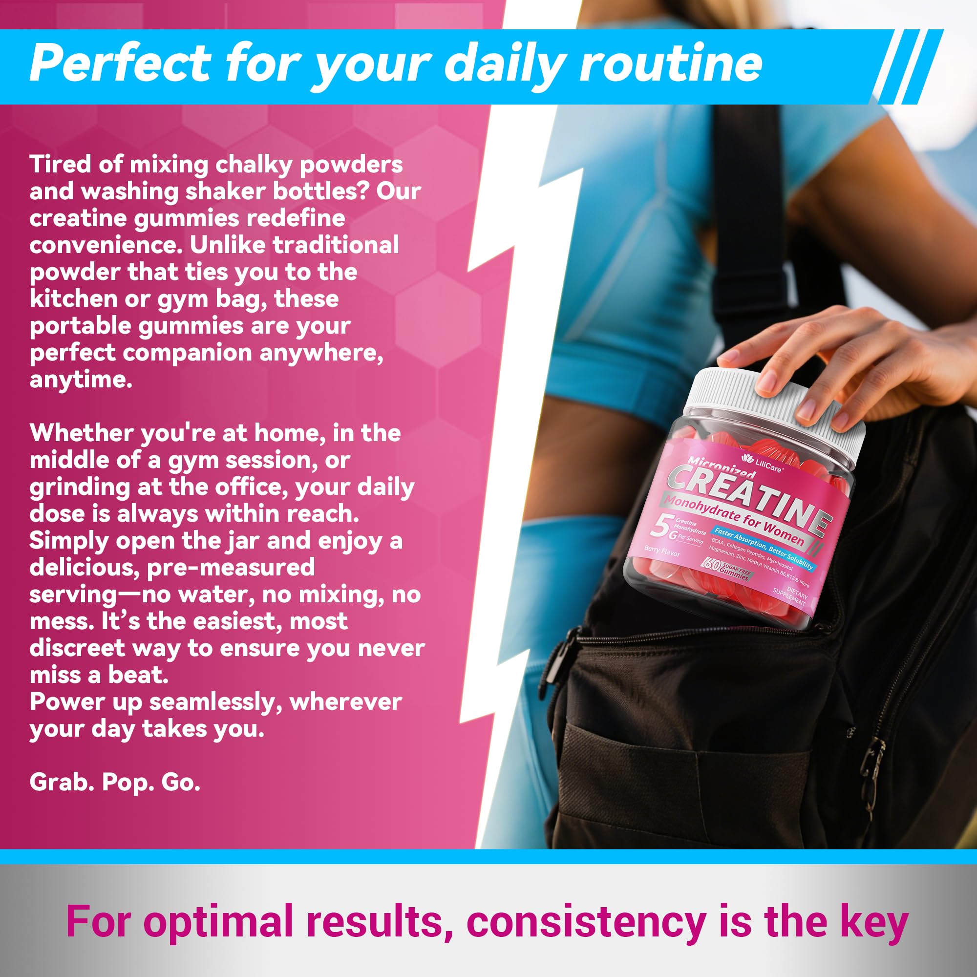 Creatine for Women Gummies, Micronized Creatine Monohydrate + Myo-Inositol, Collagen Peptides, BCAAs, Hyaluronic Acid, Vitamin B6 B12, Zinc for Enërgy, Föcus, Hörmonal Balance, Sugar Free, 120 Counts LILICAREAu supplements