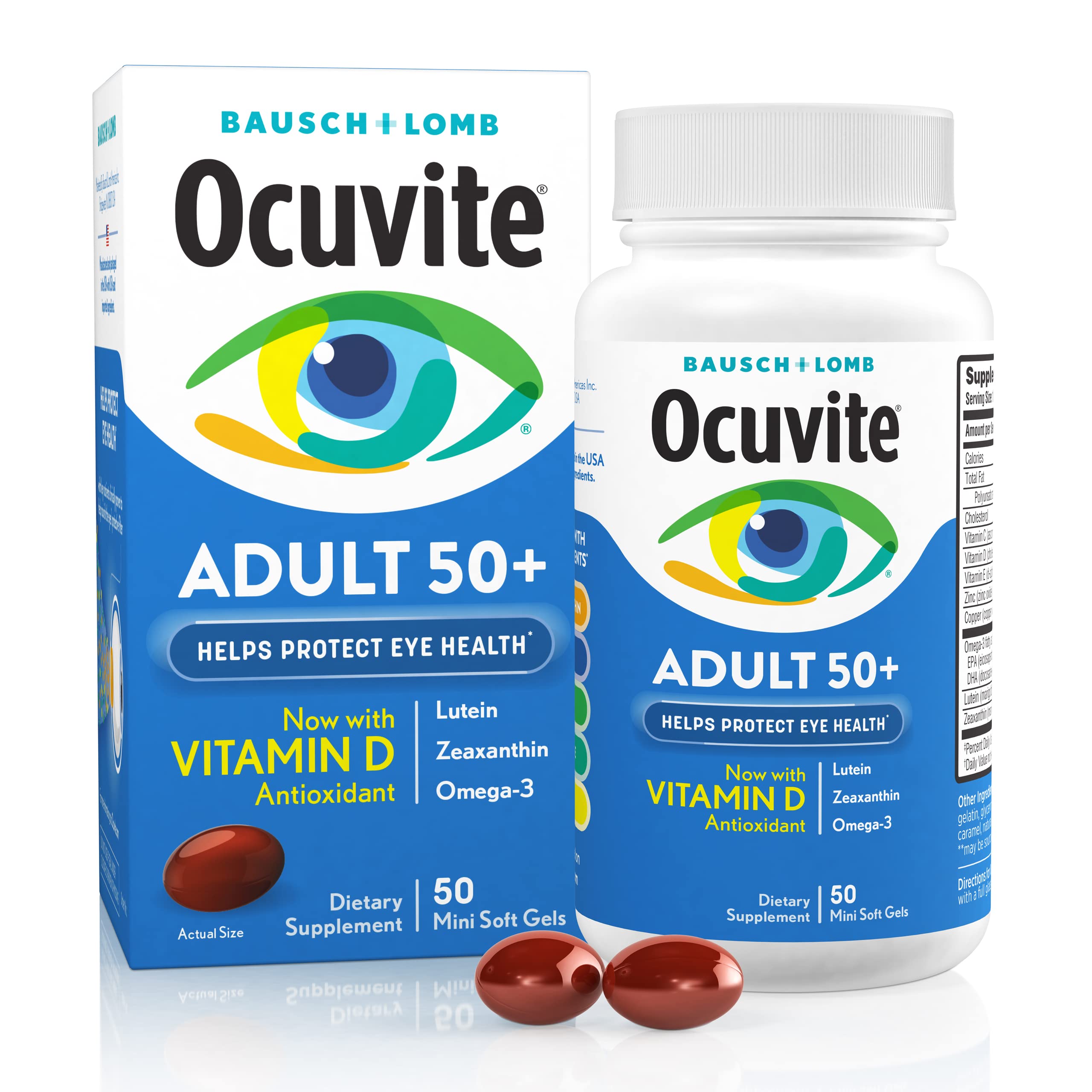 Ocuvite 50+ Eye Vitamin & Mineral Supplement, Multivitamin for Vision & Ocular Health with Omega-3, Zinc, Vitamins C & E, Lutein & Zeaxanthin, Zinc Supplements for Women and Men, 50 Softgels OcuviteAu supplements