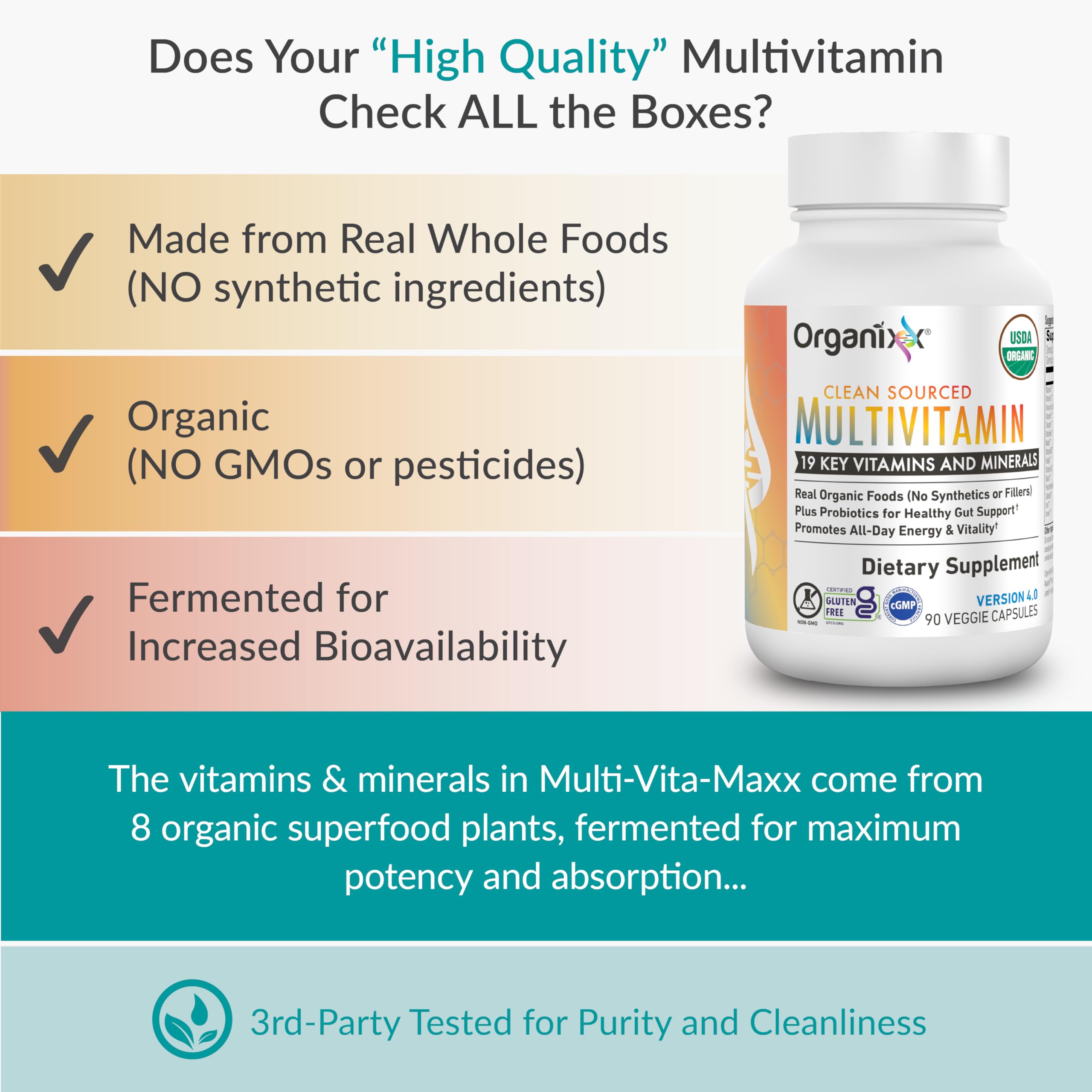 Organixx Clean Sourced Multivitamin for Women & Men, w/Vitamin C, D3, Vitamin B Complex, Probiotics, Organic Fruits & Vegetables, Supports Digestive Gut Health, Immune Support, 90 Vegan Gel Capsules OrganixxAu supplements