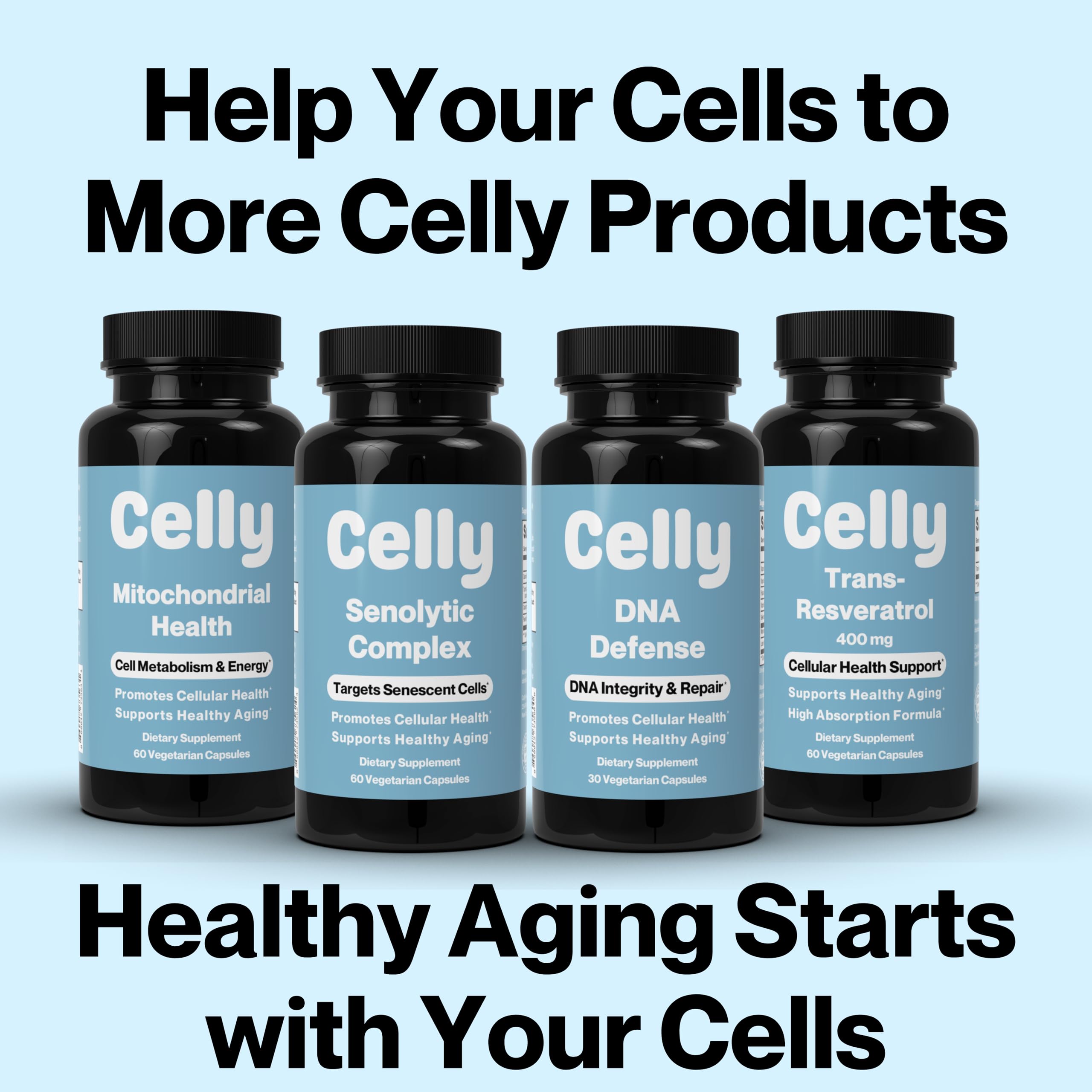 Celly NAD Booster | Longevity Supplement for Healthy Aging with NR (Nicotinamide Riboside) and Nicotinamide | Promotes Cell Function & Vitality | Non-GMO & 3rd Party Tested CellyAu supplements