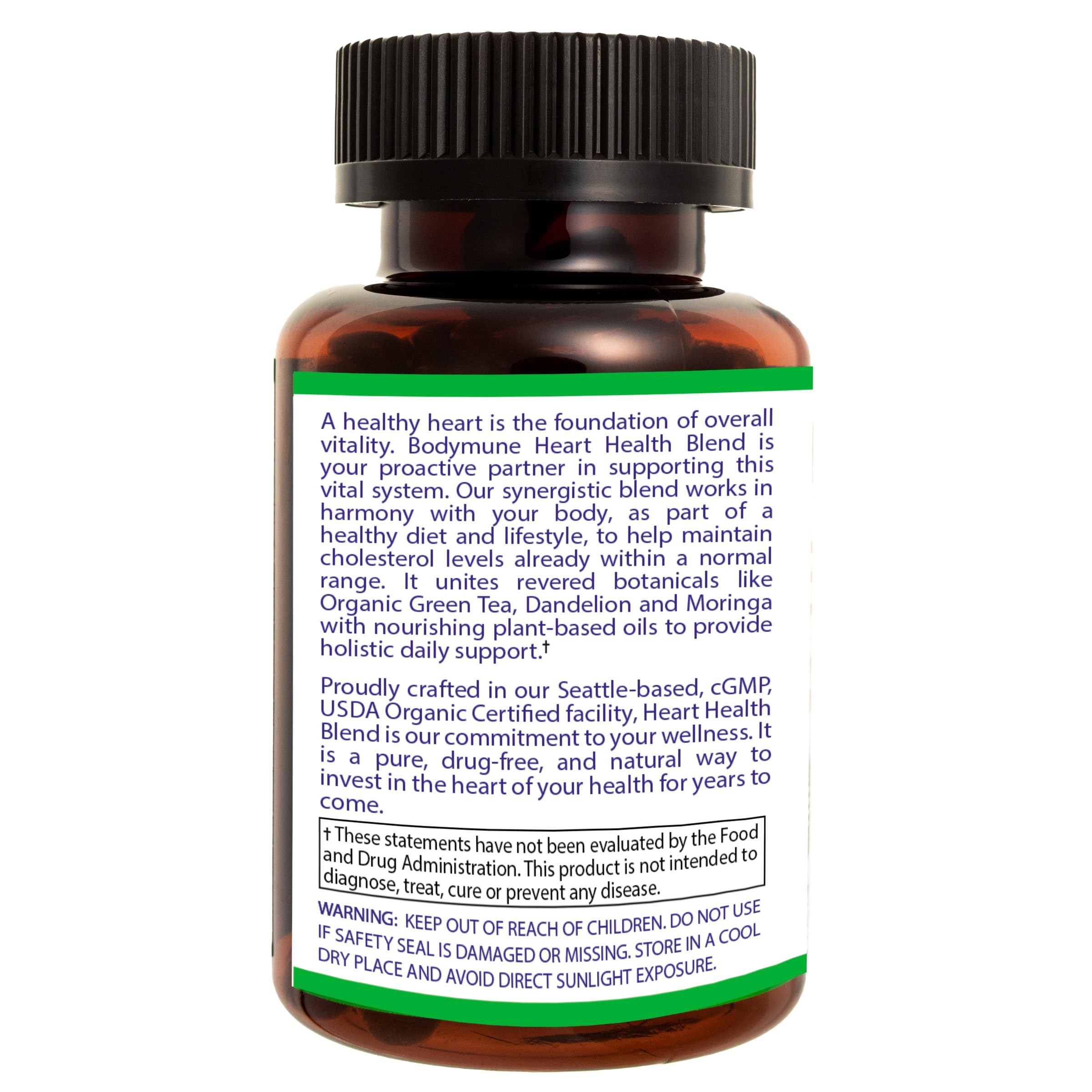 Bodymune Heart Health Blend Cholesterol Support – Organic Cardiovascular & Circulation Supplement – with Green Tea, Pomegranate & Black Seed Oil – 66 Capsules – USDA Organic, Vegan BodymuneAu supplements