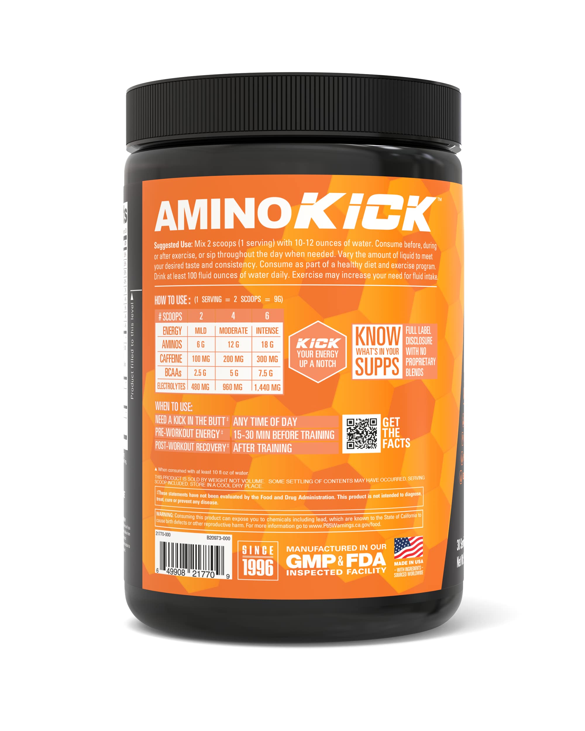NutraBio Amino Kick - BCAA's, Electrolytes for Hydration, Natural Caffeine- 30 Servings NutraBioAu supplements