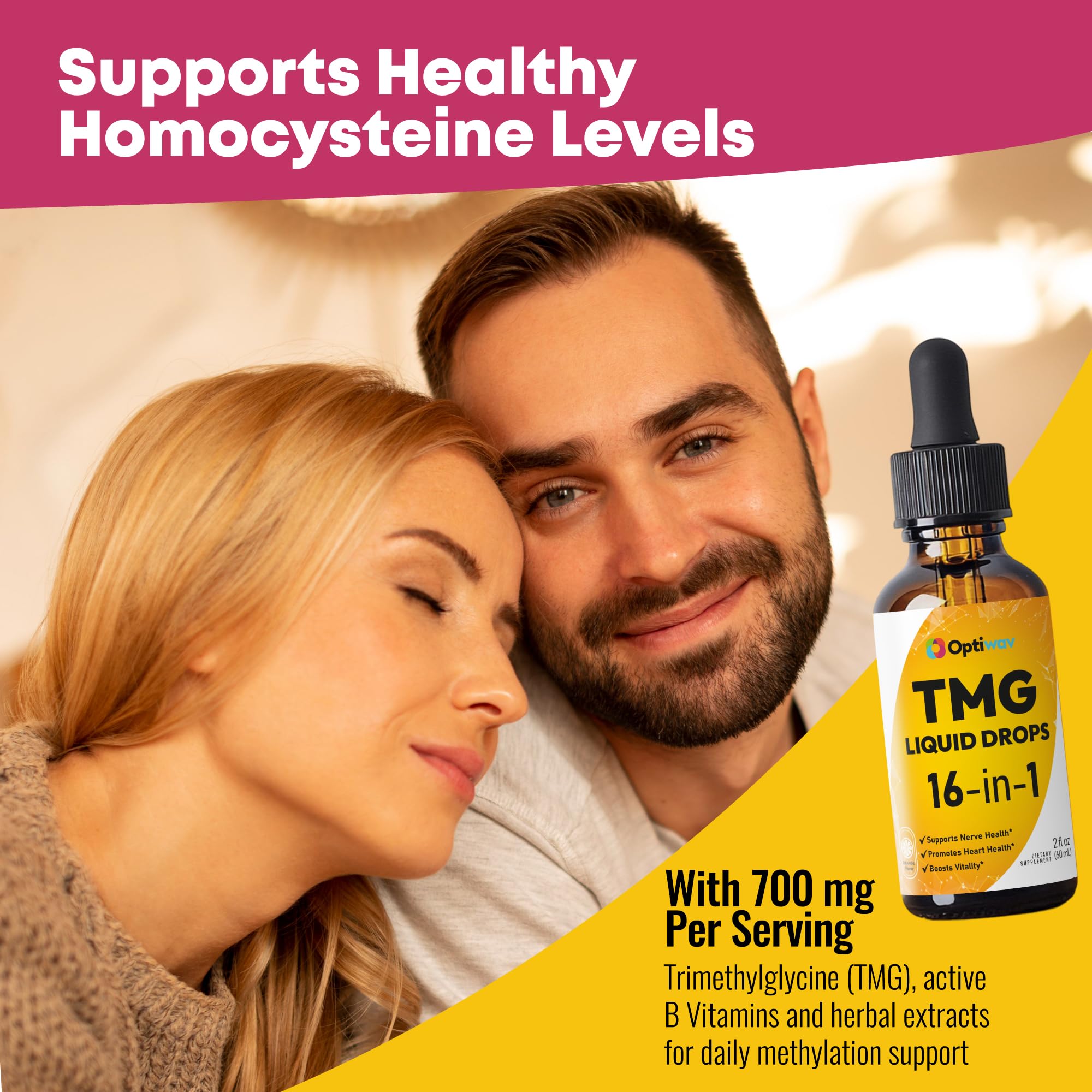 Optiwav TMG Trimethylglycine Liquid Drops - Betaine High Absorption Methylated Vitamins Supplement for Homocysteine Methylation & Heart Health Support - Orange Flavor Gluten Free Vegan - 2 fl oz OptiwavAu supplements