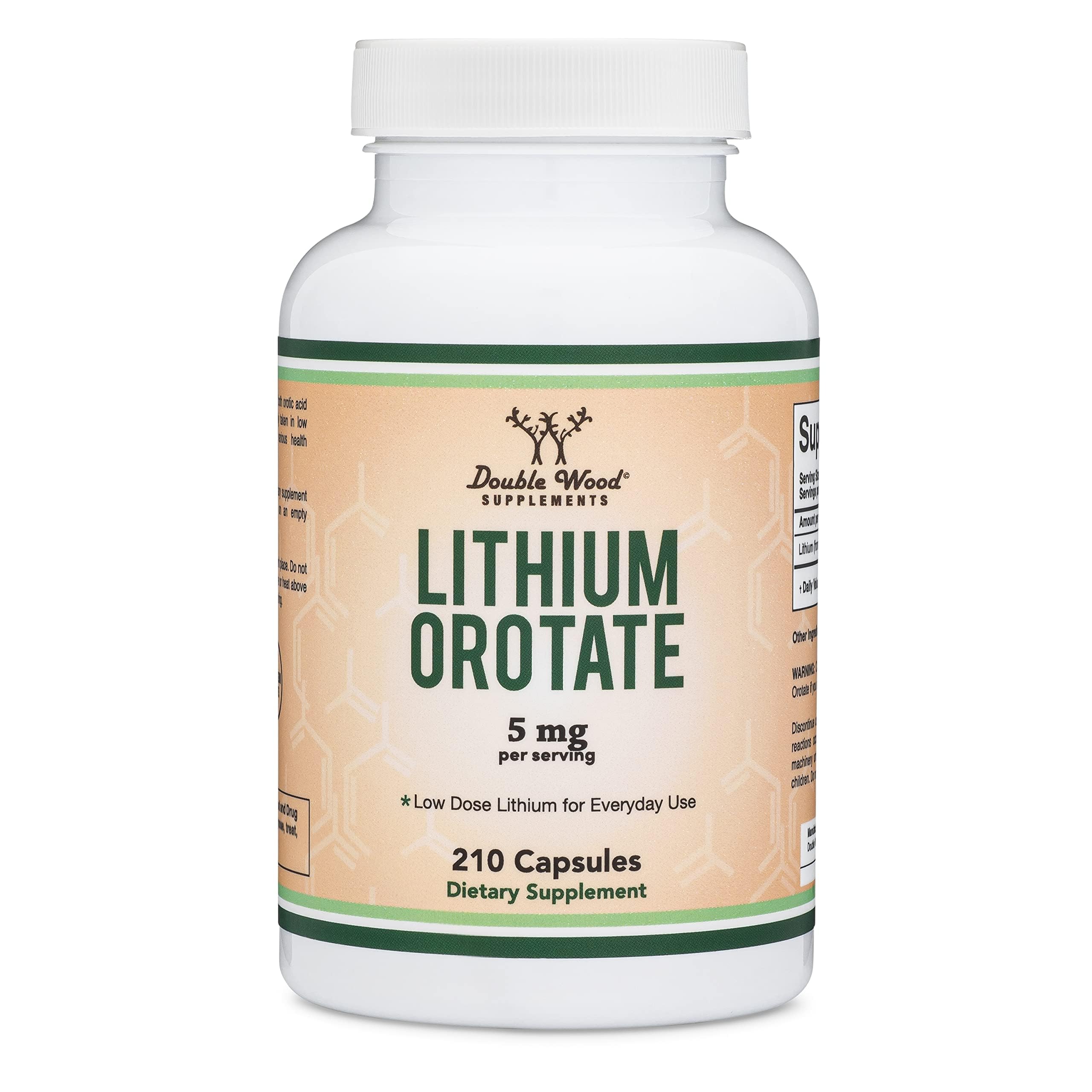 Lithium Orotate 5mg of Elemental Lithium for Cognition and Brain Health, 210 Capsules (Third Party Tested, Vegan Safe, Non-GMO) by Double Wood Supplements Double Wood SupplementsAu supplements