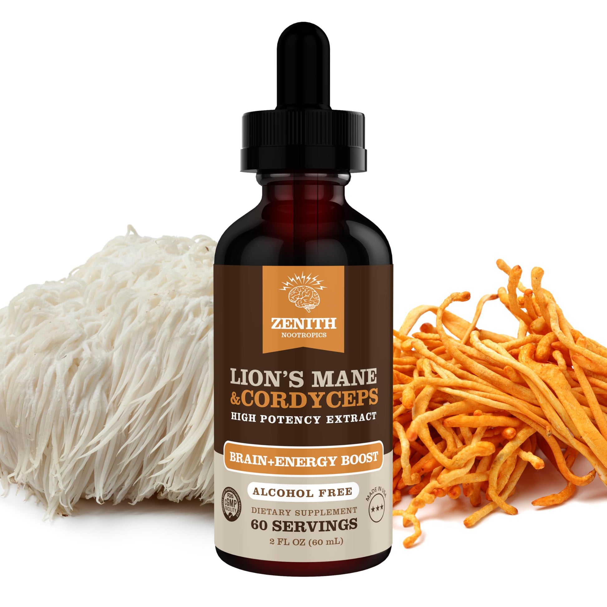 Zenith Nootropics Lion’s Mane & Cordyceps Supplement – Brain & Energy Support – Focus, Memory, Clarity, Immunity – Vegan, Alcohol-Free Tincture – Up-to 2-Month Supply, 2 fl oz Zenith NootropicsAu supplements