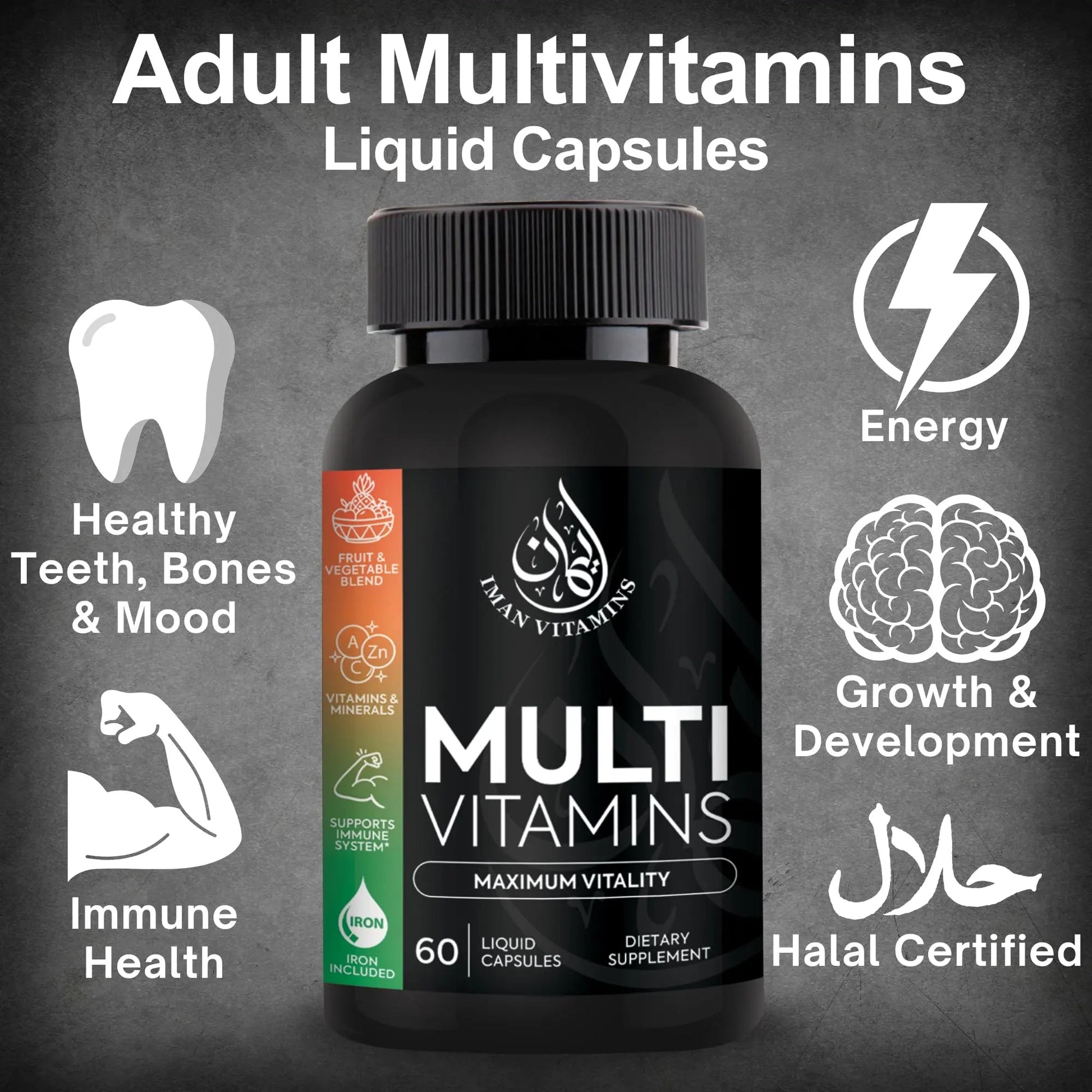 Iman Vitamins Halal Complete Multivitamin Capsules for Adults Men & Women | 42 Fruit & Vegetable Blend Iman VitaminsAu supplements