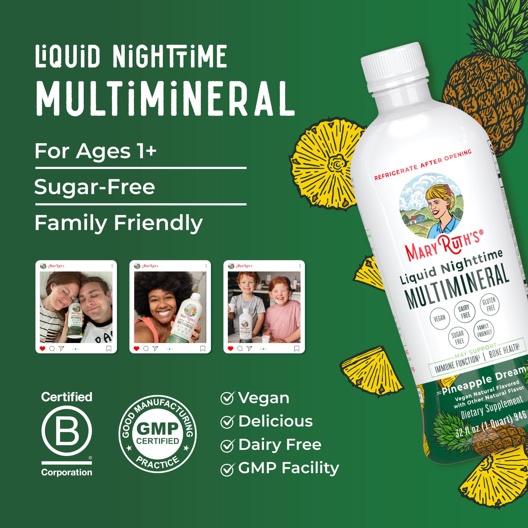 MaryRuth Organics Liquid Nighttime Multimineral | NO Melatonin | Magnesium Citrate | Calcium | Zinc | Vitamin D3| Available in 4 Flavors | Vegan | Sugar Free | Gluten Free | 32 Oz MARYRUTH'SUS supplements