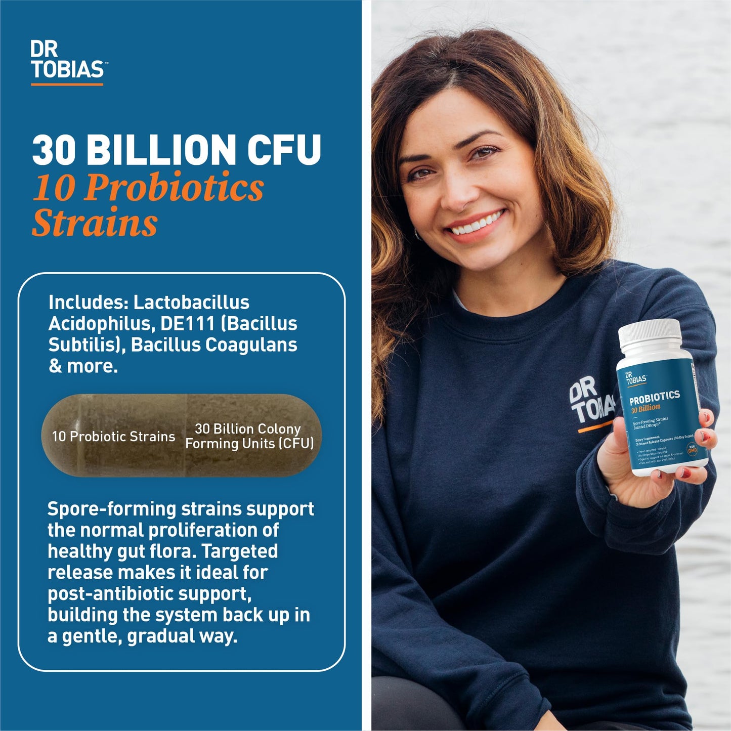 Dr. Tobias Probiotics 30 Billion, 10 Strains, 30 Billion CFU's, Targeted Release Probiotics Dr. TobiasUS supplements