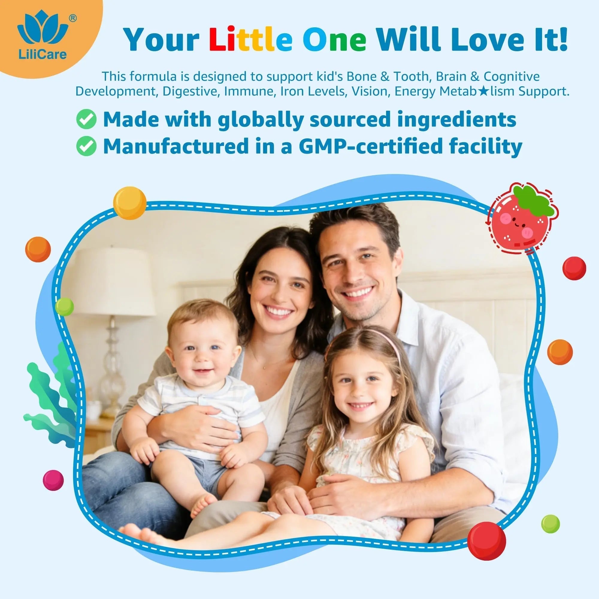 Toddler Multivitamin Gummies with Iron, Omega-3, ARA, Calcium, Prebiotic | Methylated Vitamins for Kids Ages 2+ | Overall Support | LILICAREAu supplements