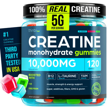 Creatine Gummies Monohydrate Complex 10,000mg for Men & Women -120 Gummies Advanced Formula W/L-Taurine + Vitamin B12 for Muscle Strength, Muscle Builder, Energy Boost, Pre-Workout Supplement -Thinbi ThinbiAu supplements