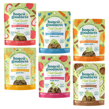 Honest to Goodness Plant Snacks Dog Treats, Enriched with Omega 3s & Postbiotics, 8oz Variety Pack, 6 Bags Honest to GoodnessAu supplements