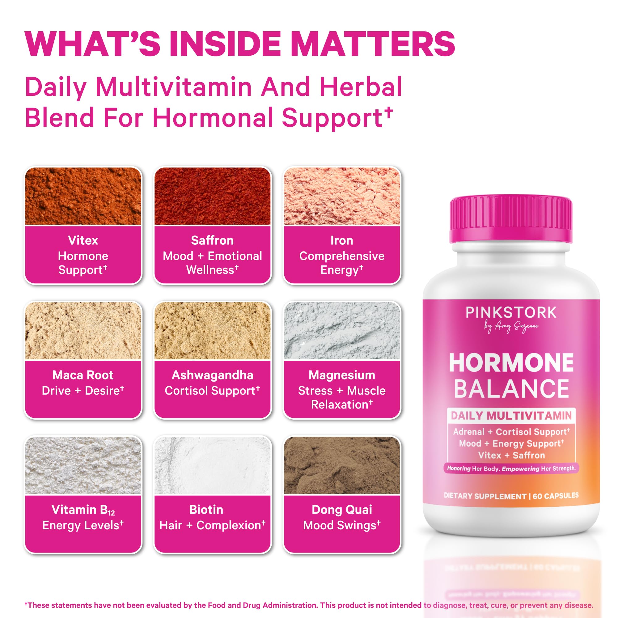 Pink Stork Hormone Balance Multivitamin for Women | 18-in-1 Vitex, Saffron, Ashwagandha, Magnesium | Mood, Energy, Cortisol, Adrenal Support | PMS, Perimenopause Support | 60 Vegan Capsules Pink StorkAu supplements