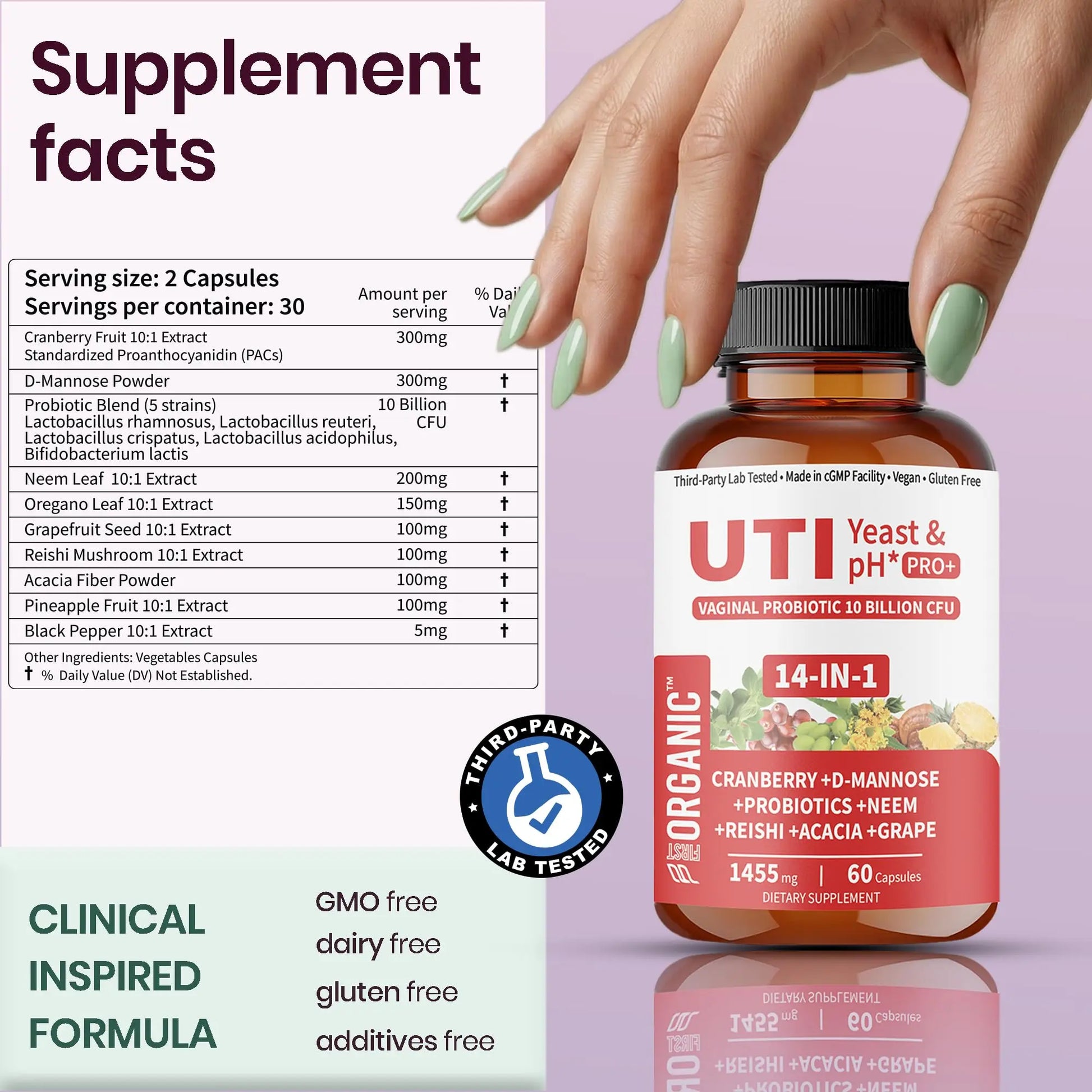 UTI Flora & Odor Pro+ & UTI Yeast & pH Pro+ | Pack of 2 | Vaginal Probiotics for Feminine Hydration & Freshness Support | Third-party Tested, cGMP Facility, Vegan, Non-GMO, Gluten-Free | 60+60 Caps FIRSTORGANICnz supplements