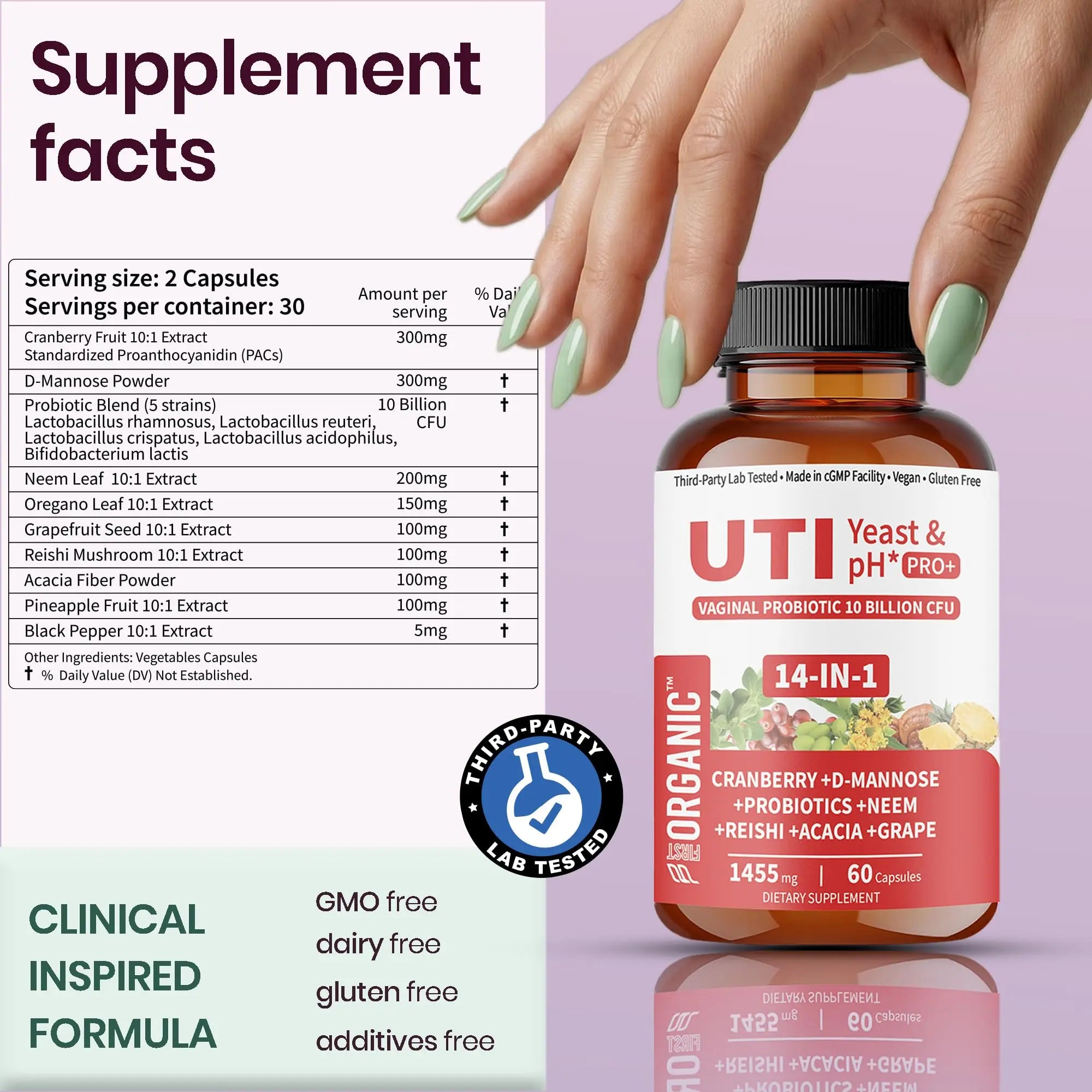 UTI Flora & Odor Pro+ & UTI Yeast & pH Pro+ | Pack of 2 | Vaginal Probiotics for Feminine Hydration & Freshness Support | Third-party Tested, cGMP Facility, Vegan, Non-GMO, Gluten-Free | 60+60 Caps FIRSTORGANICnz supplements