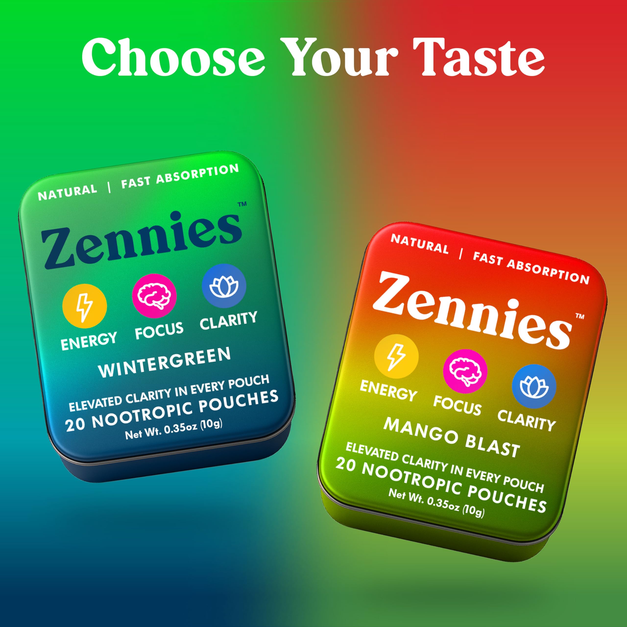 Zennies Caffeine Nootropic Pouches with Alpha GPC, L-Tyrosine & L-Theanine, Lion's Mane, Cordyceps, Reishi - Nicotine Free, No Sugar or Artificial Sweeteners Nootropic Energy Pouches, Wintergreen 1 PK ParroxAu supplements