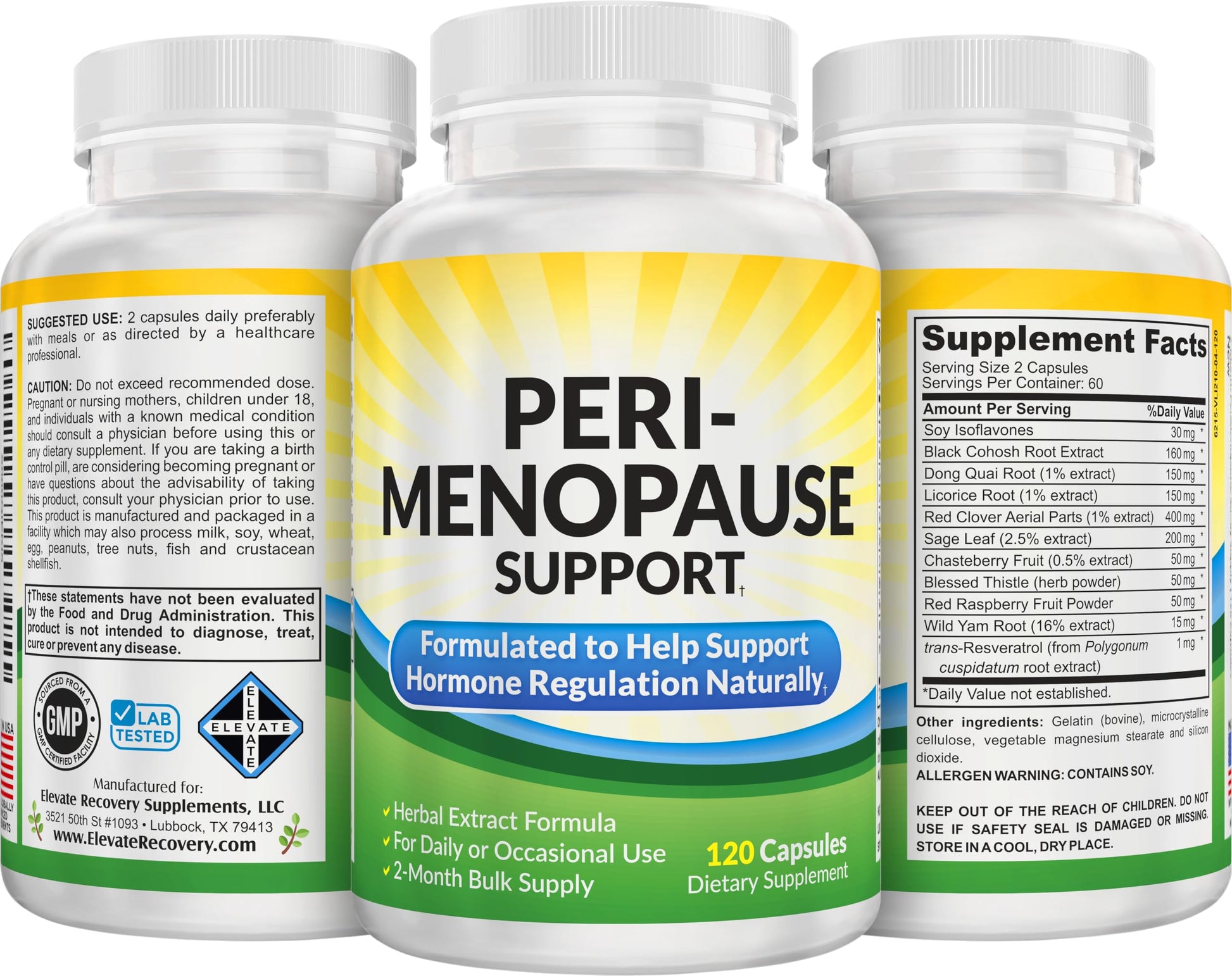 Perimenopause Support (2-Month) Supplement Blend | Women's Health & Hormone Support with 11 Herbs & Extracts | Female Hormonal Balance Supplements | 60-Day Bulk Supply | 120 Capsules Elevate Recovery SupplementsAu supplements